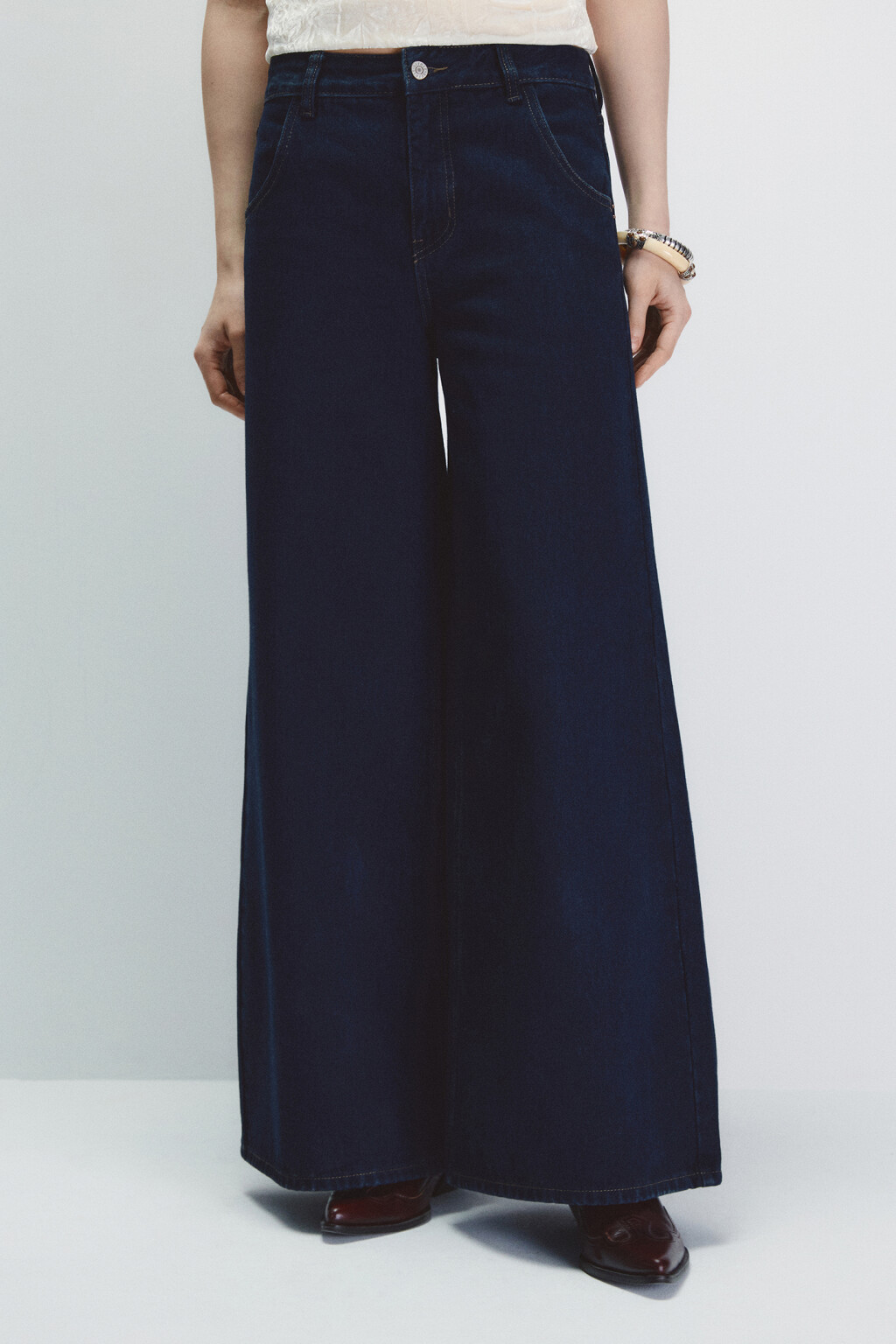 Джинсы широкие со средней посадкой - цвет синий - 3
