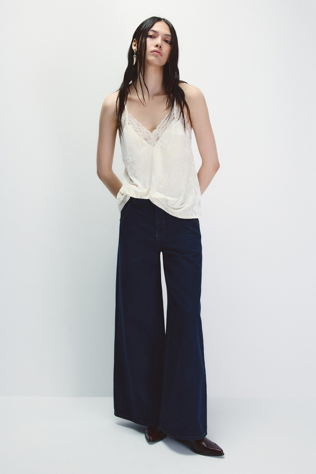 Джинсы широкие со средней посадкой - цвет синий - 5