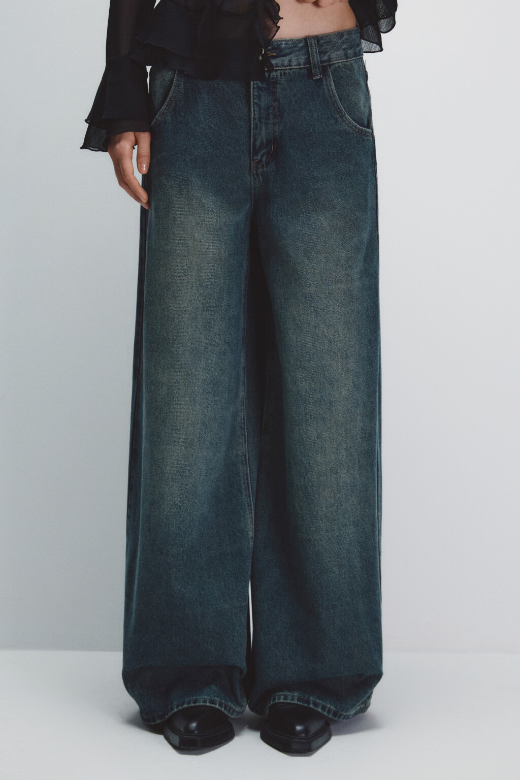 Джинсы широкие со средней посадкой - цвет темный тинт - 2