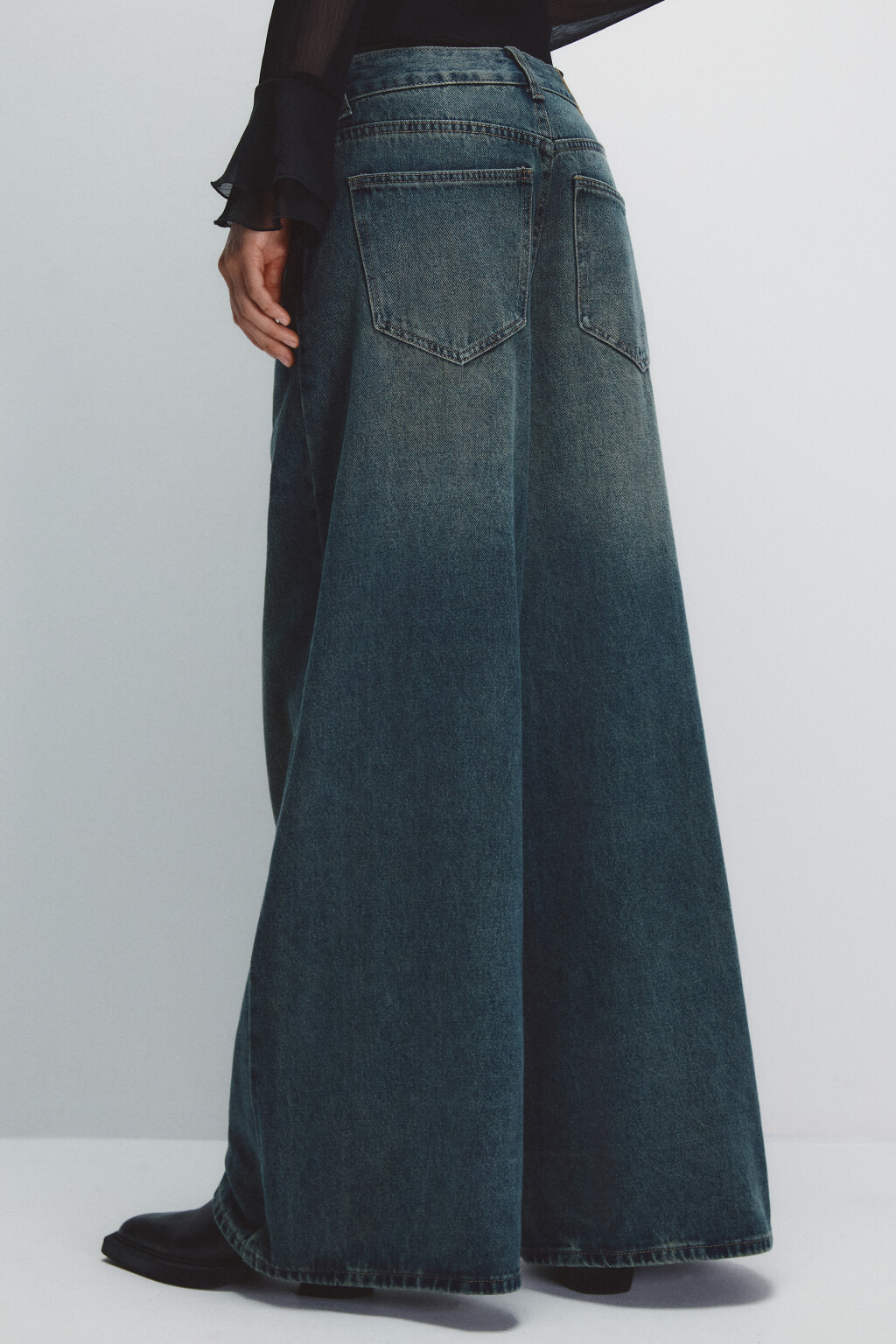 Джинсы широкие со средней посадкой - цвет темный тинт - 3