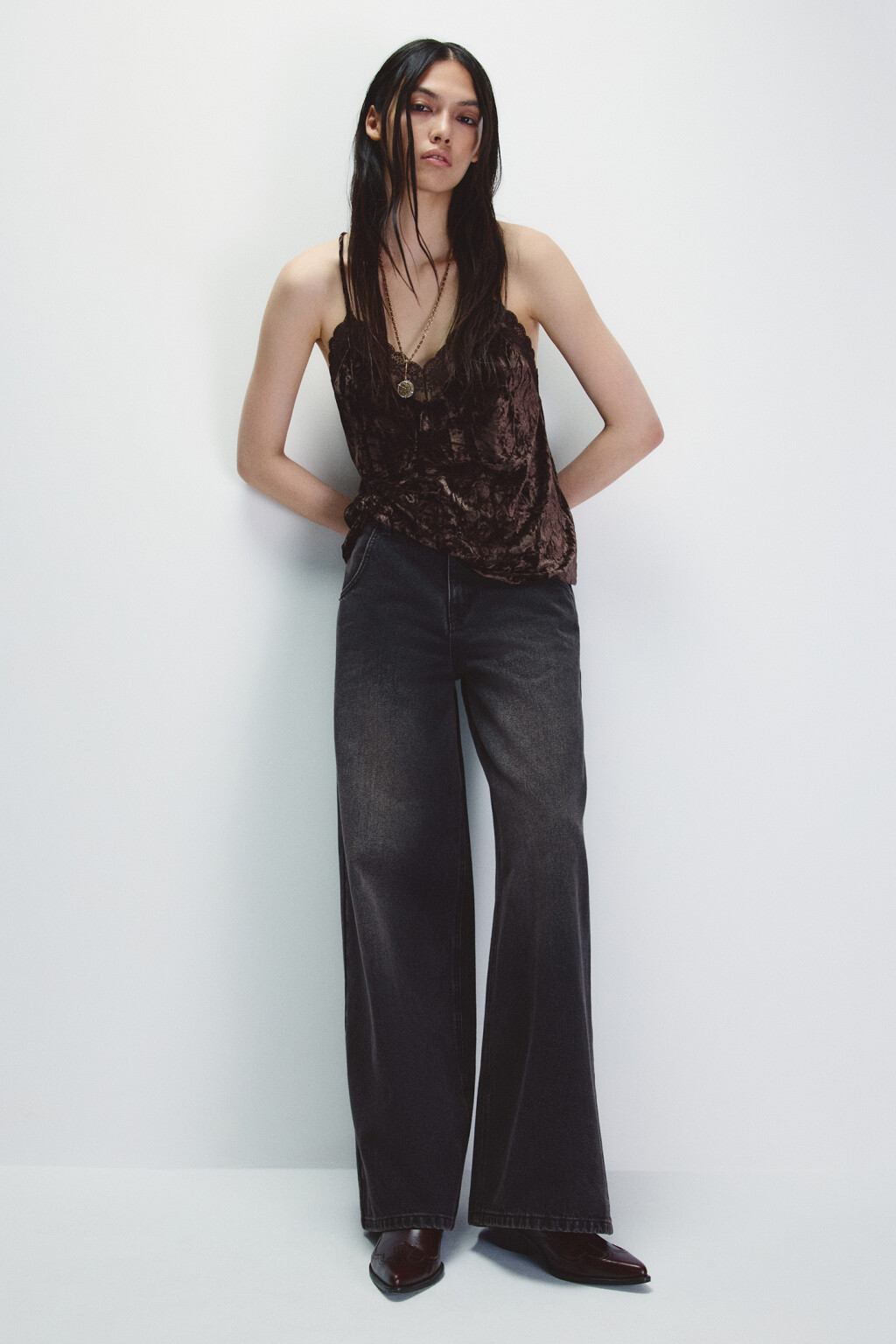 Джинсы широкие со средней посадкой - цвет коричневый - 2