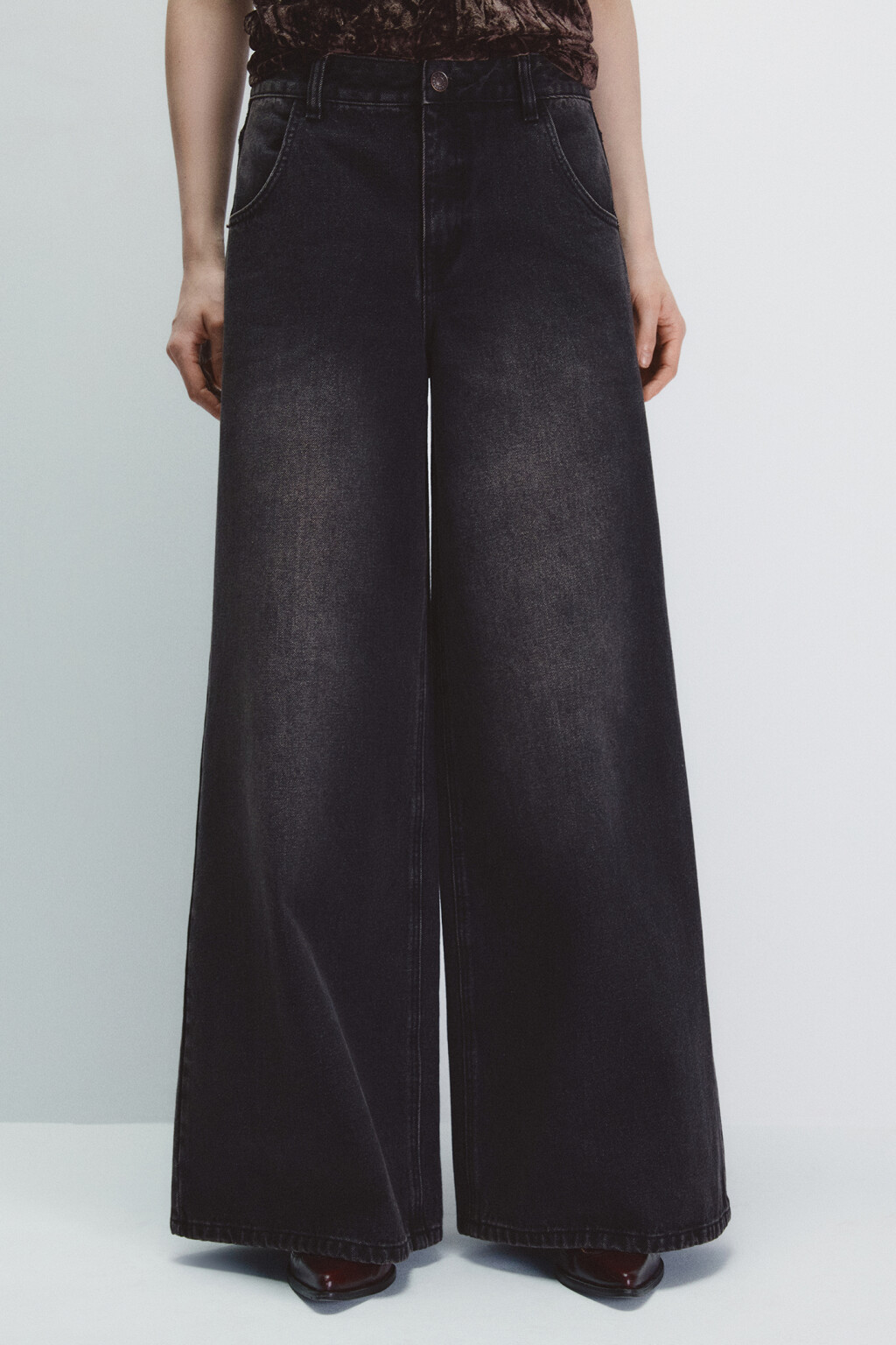 Джинсы широкие со средней посадкой - цвет коричневый - 3