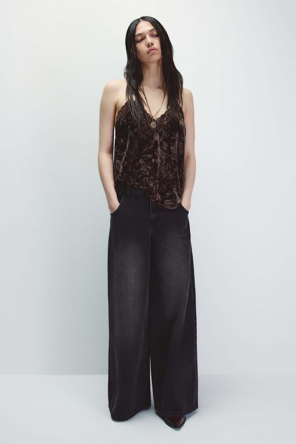 Джинсы широкие со средней посадкой - цвет коричневый - 5