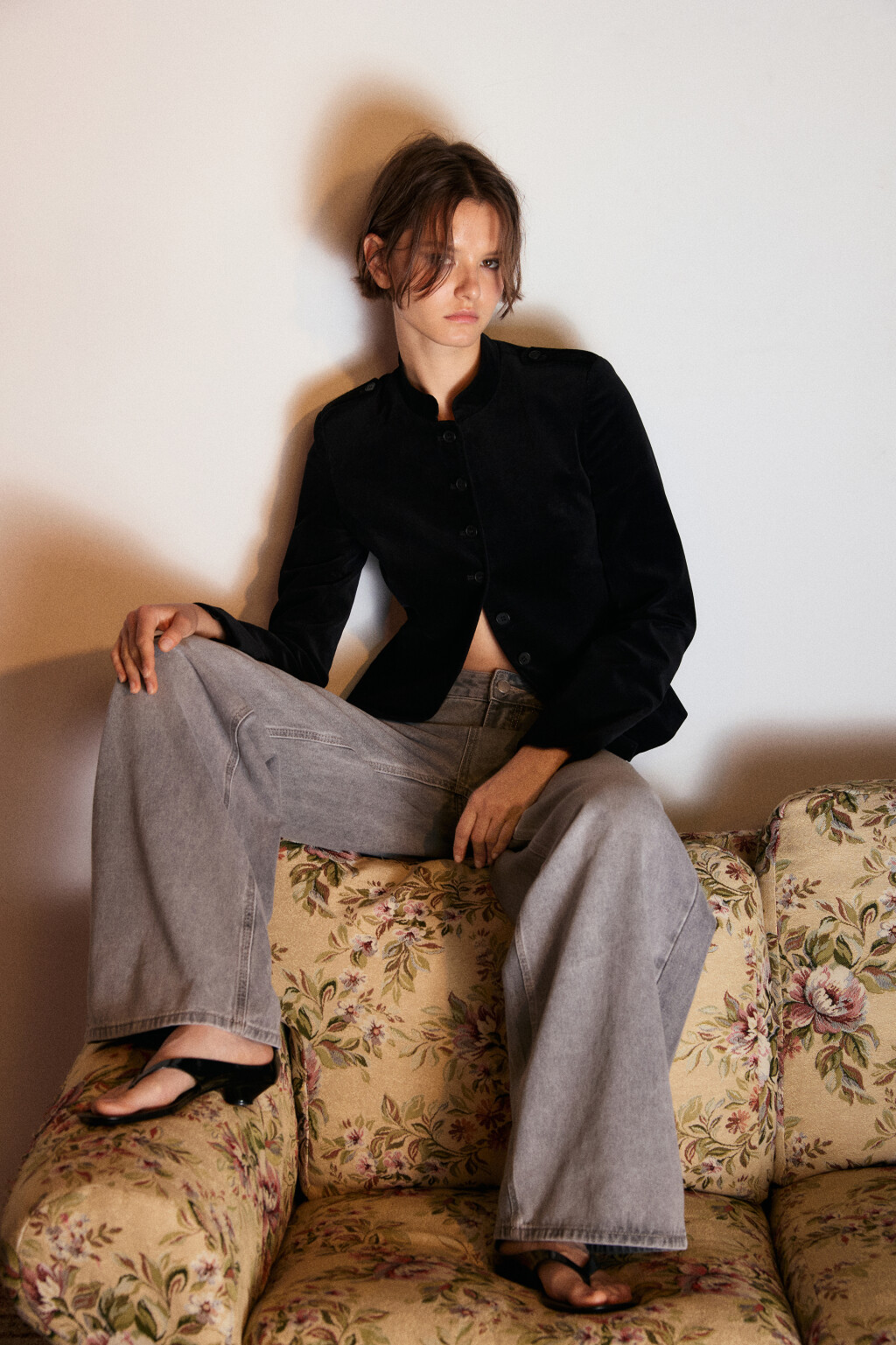 Джинсы широкие со средней посадкой - цвет серый - 1