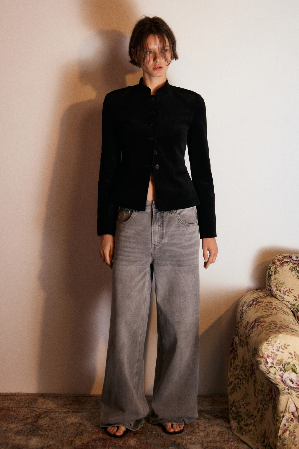 Джинсы широкие со средней посадкой - цвет серый - 2