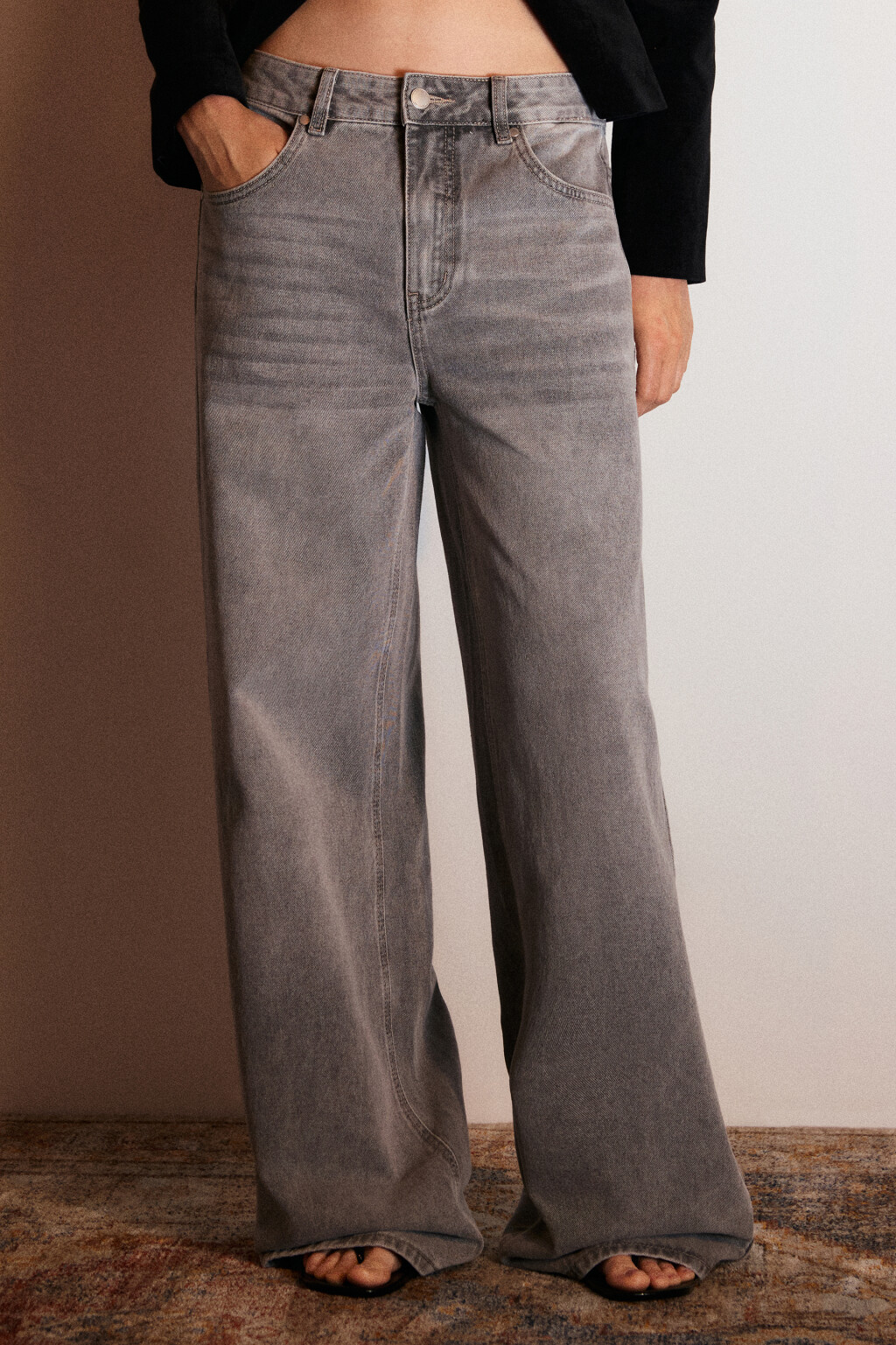 Джинсы широкие со средней посадкой - цвет серый - 3