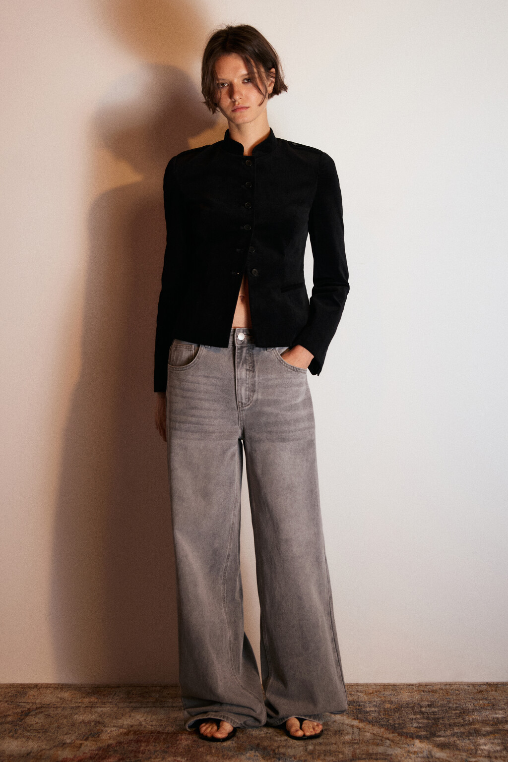 Джинсы широкие со средней посадкой - цвет серый - 5