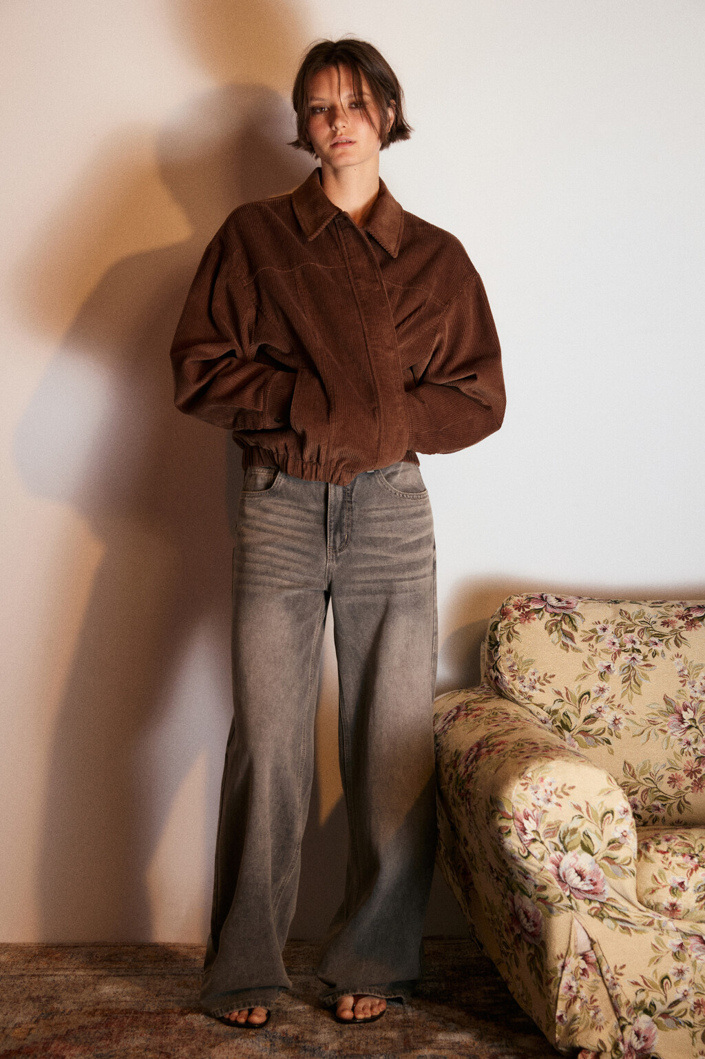 Джинсы широкие со средней посадкой - цвет темный тинт - 1