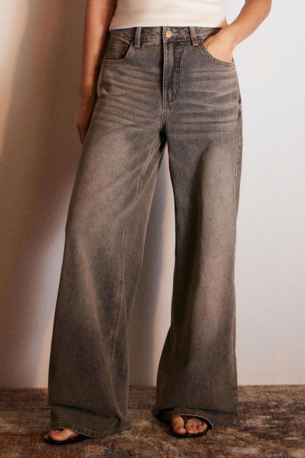 Джинсы широкие со средней посадкой - цвет темный тинт - 3