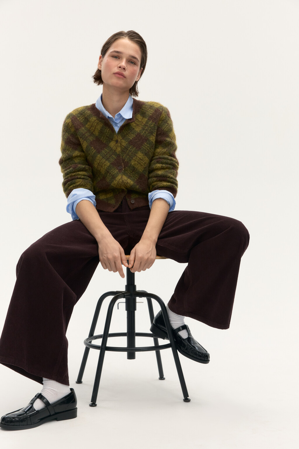 Джинсы baggy fit с вельветовой фактурой - цвет коричневый - 1