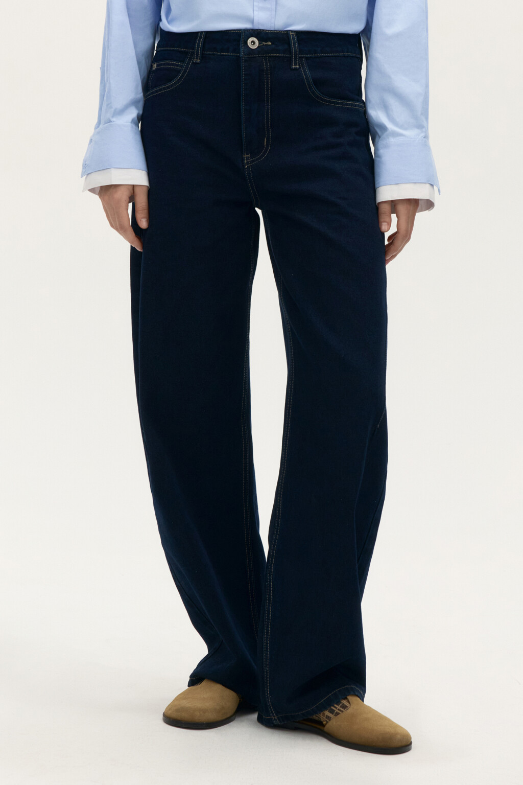 Джинсы barrel с контрастными швами - цвет синий - 2