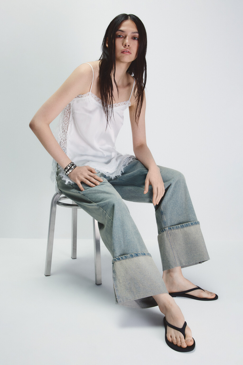 Джинсы baggy fit с подворотами - цвет синий - 2