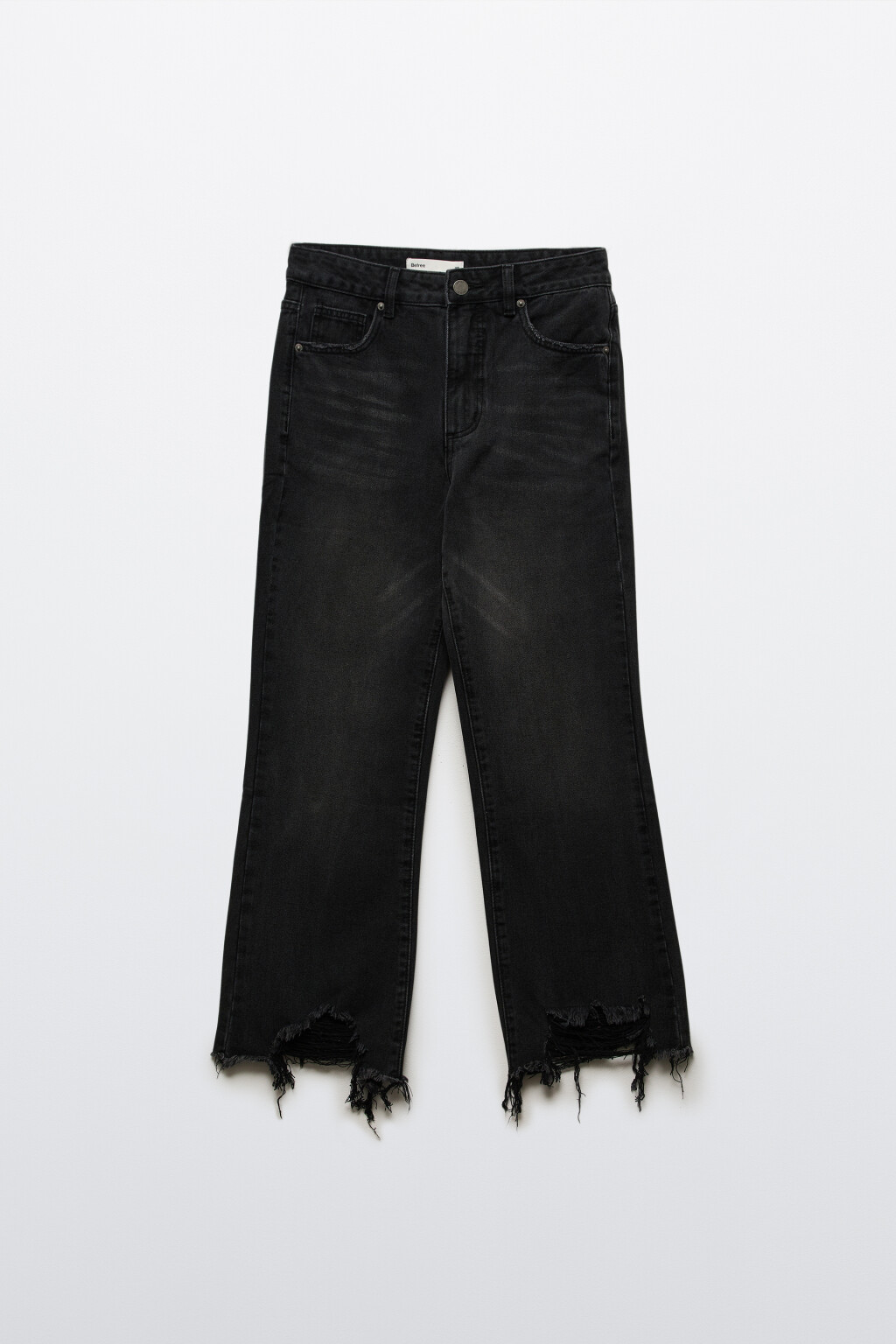 Джинсы клеш укороченные с рваным низом - цвет серый - 7