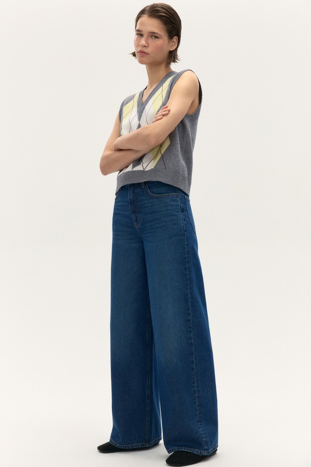 Джинсы широкие с высокой посадкой - цвет голубой - 1