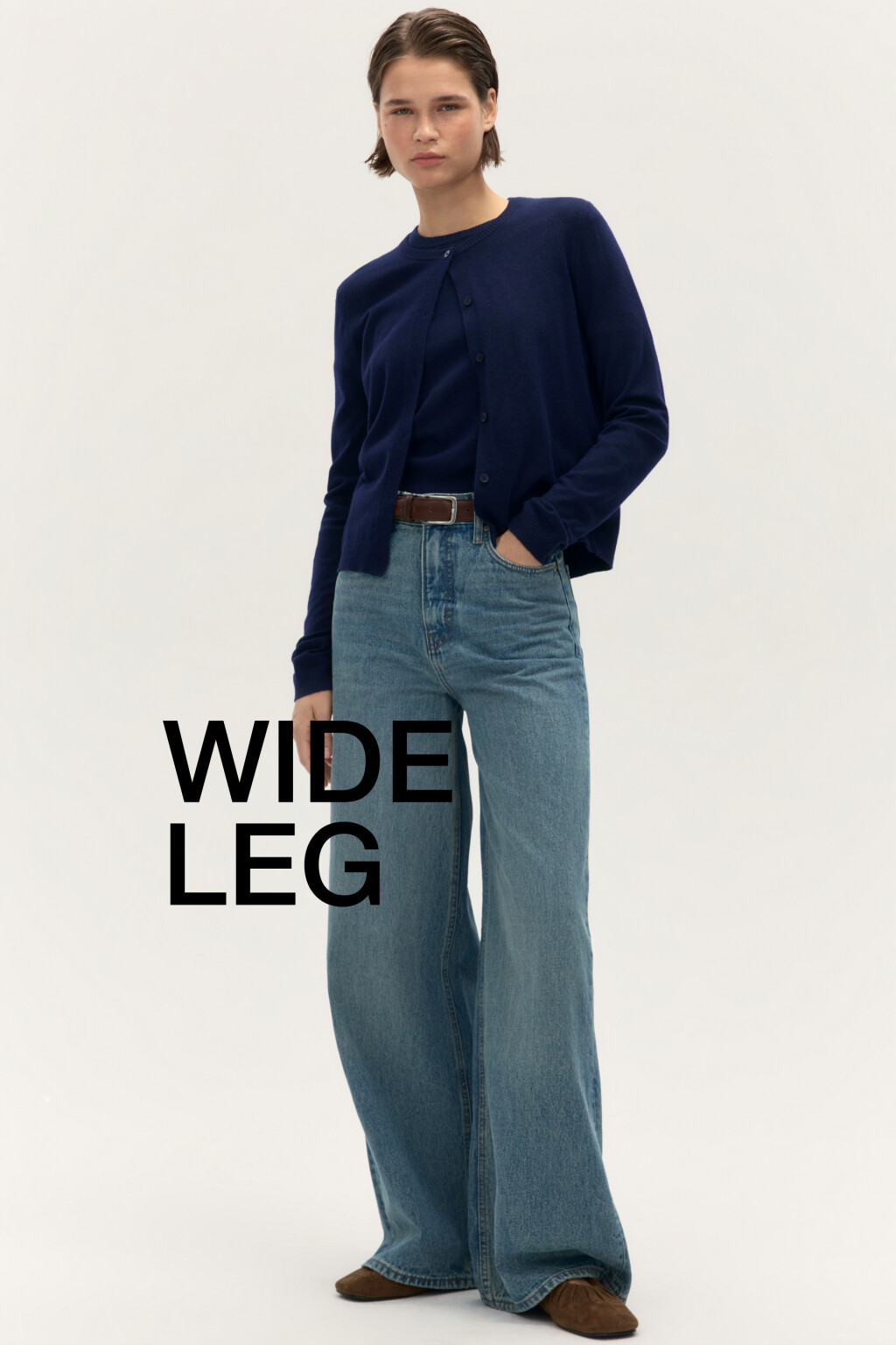Джинсы широкие с высокой посадкой - цвет синий - 1