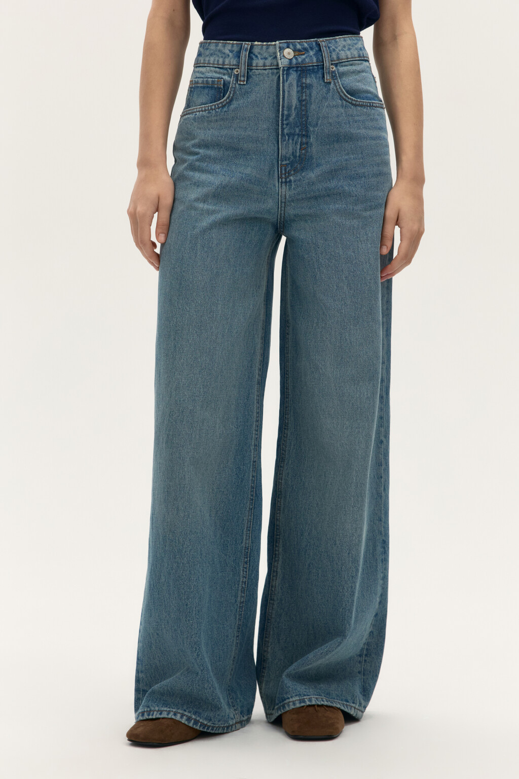 Джинсы широкие с высокой посадкой - цвет синий - 2