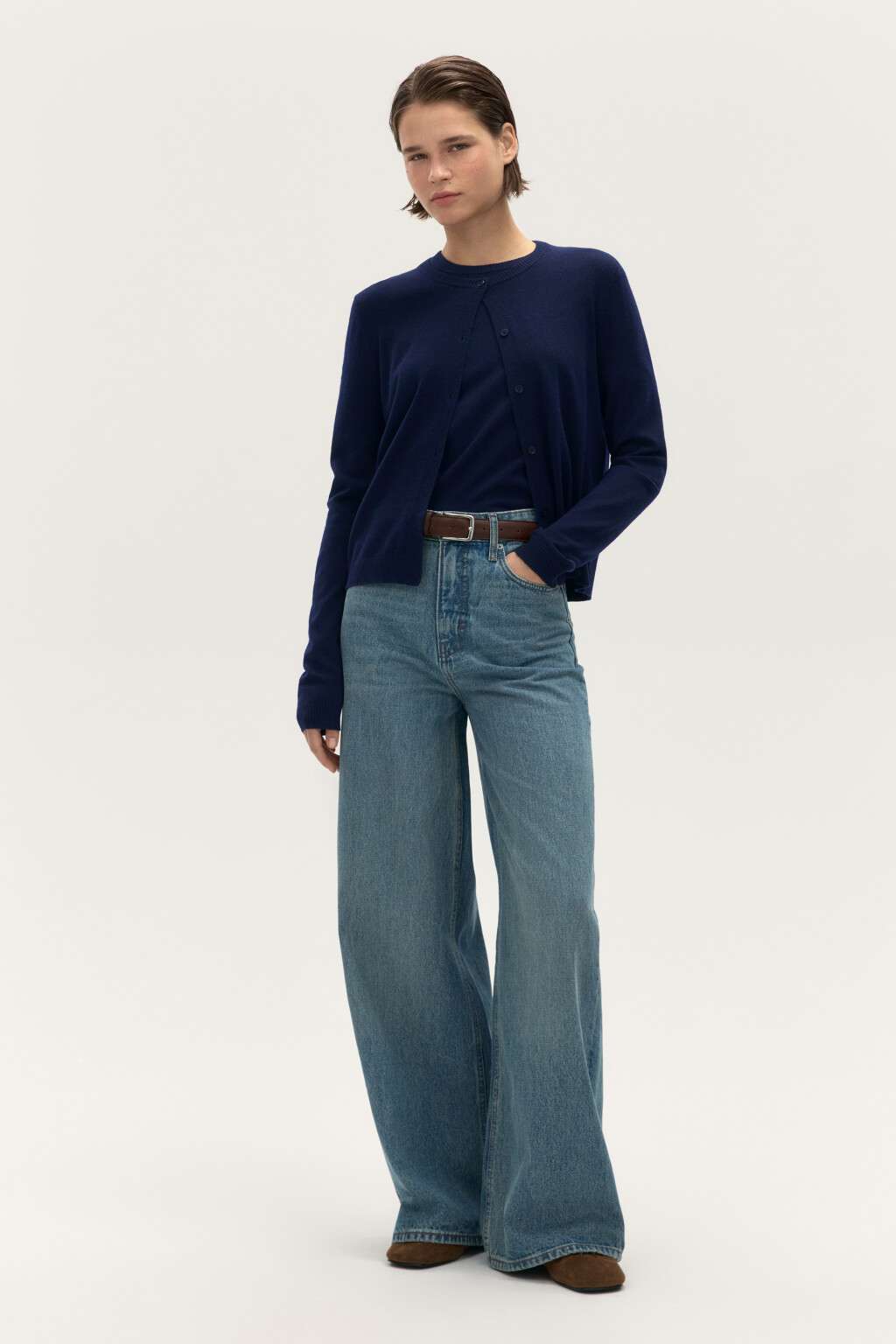 Джинсы широкие с высокой посадкой - цвет синий - 4