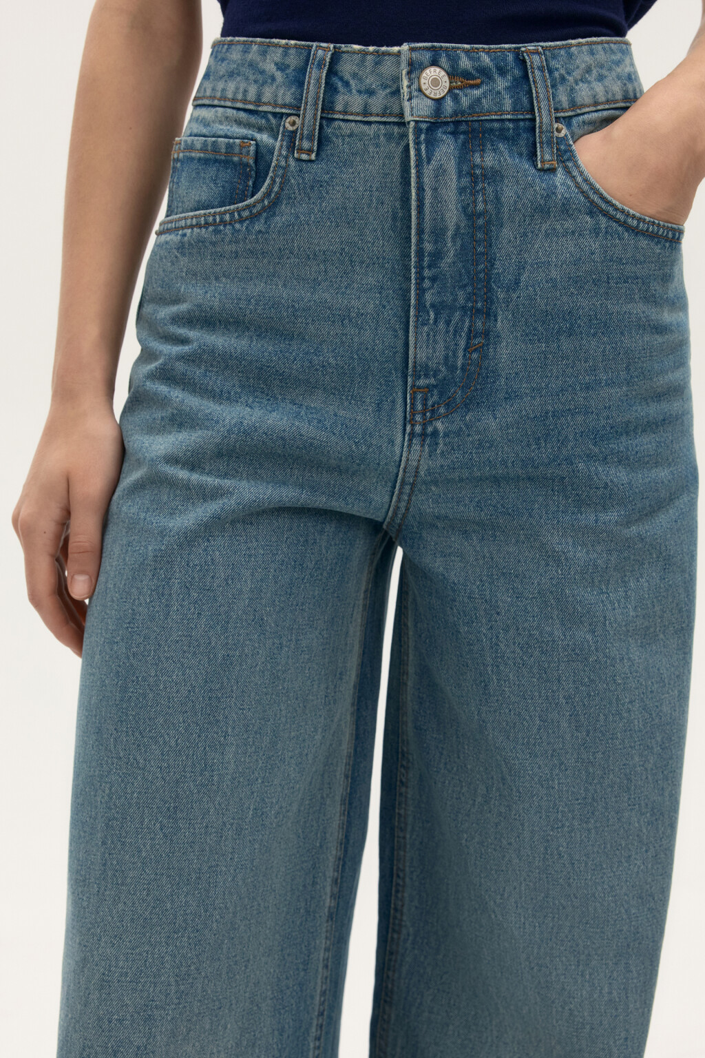 Джинсы широкие с высокой посадкой - цвет синий - 5