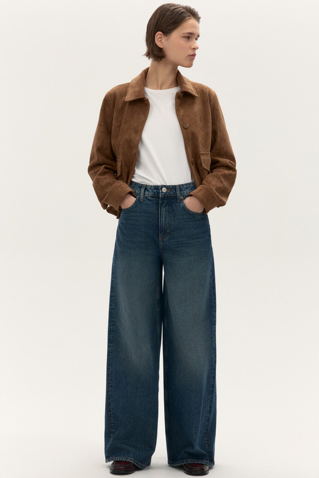 Джинсы широкие с высокой посадкой - цвет темный тинт - 1