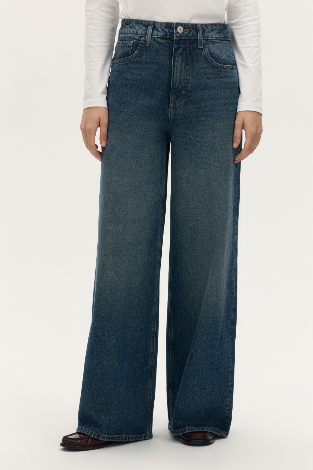 Джинсы широкие с высокой посадкой - цвет темный тинт - 2