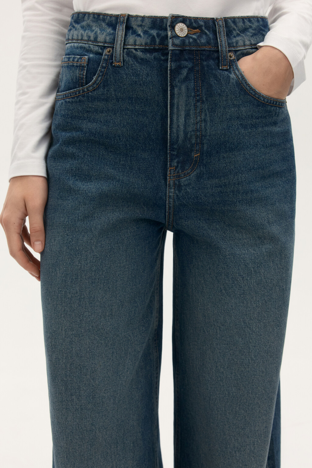 Джинсы широкие с высокой посадкой - цвет темный тинт - 5