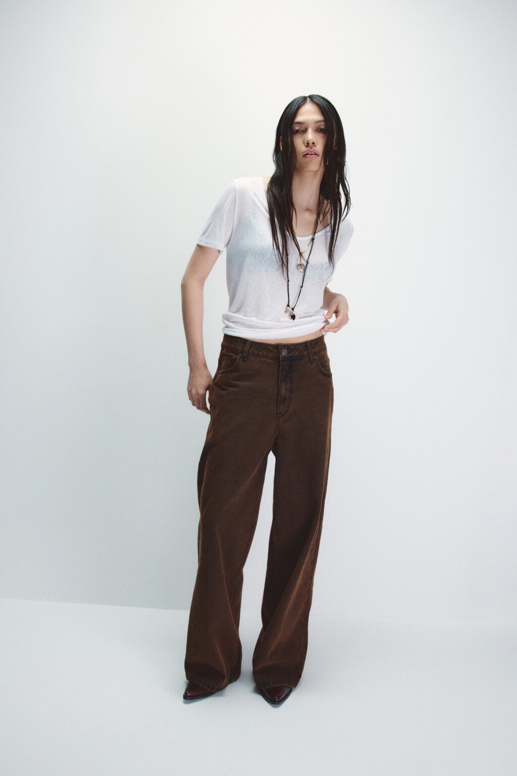 Джинсы baggy fit со средней посадкой - цвет коричневый - 1