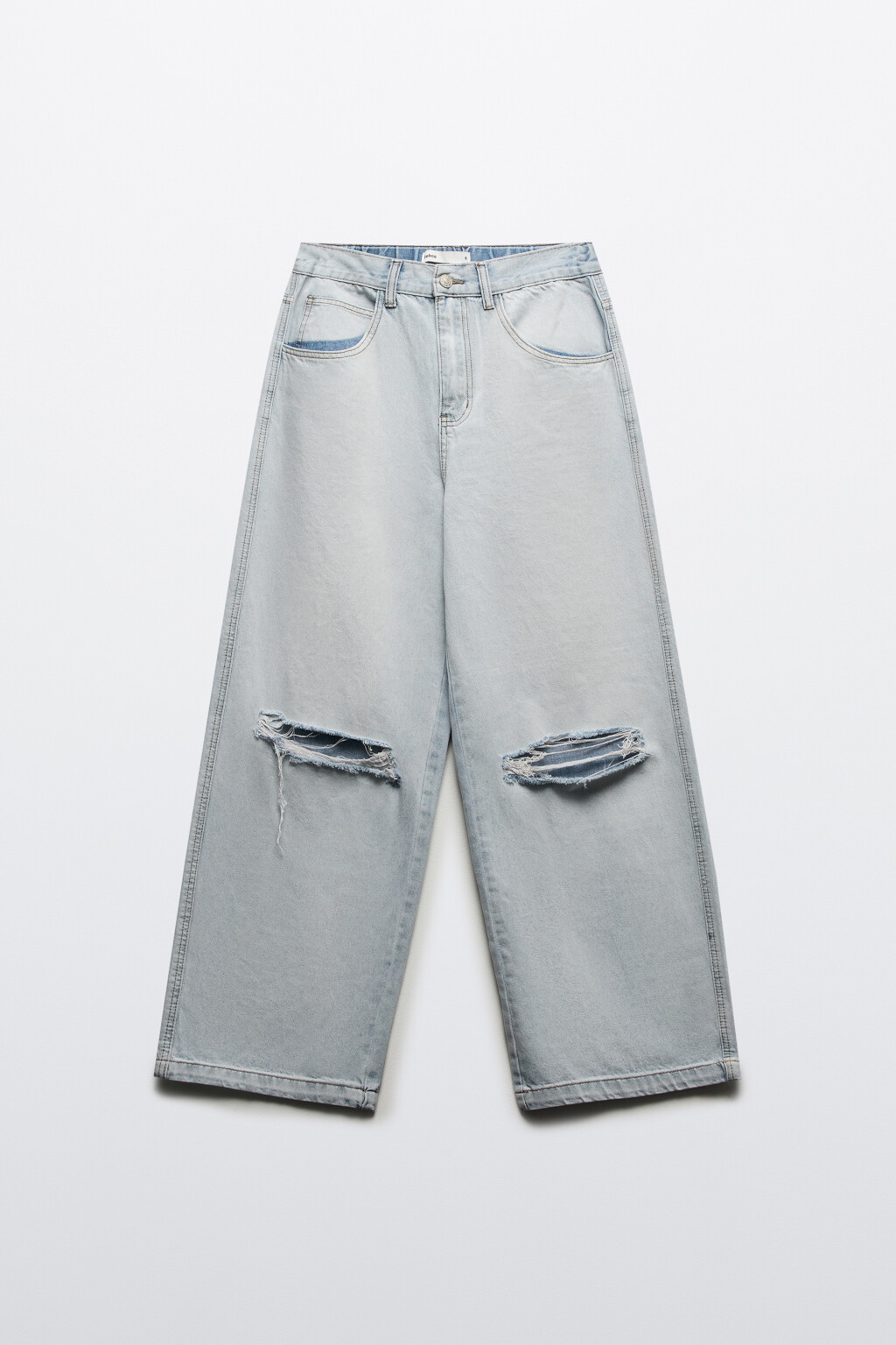 Джинсы baggy fit с рваными коленями - цвет голубой - 8