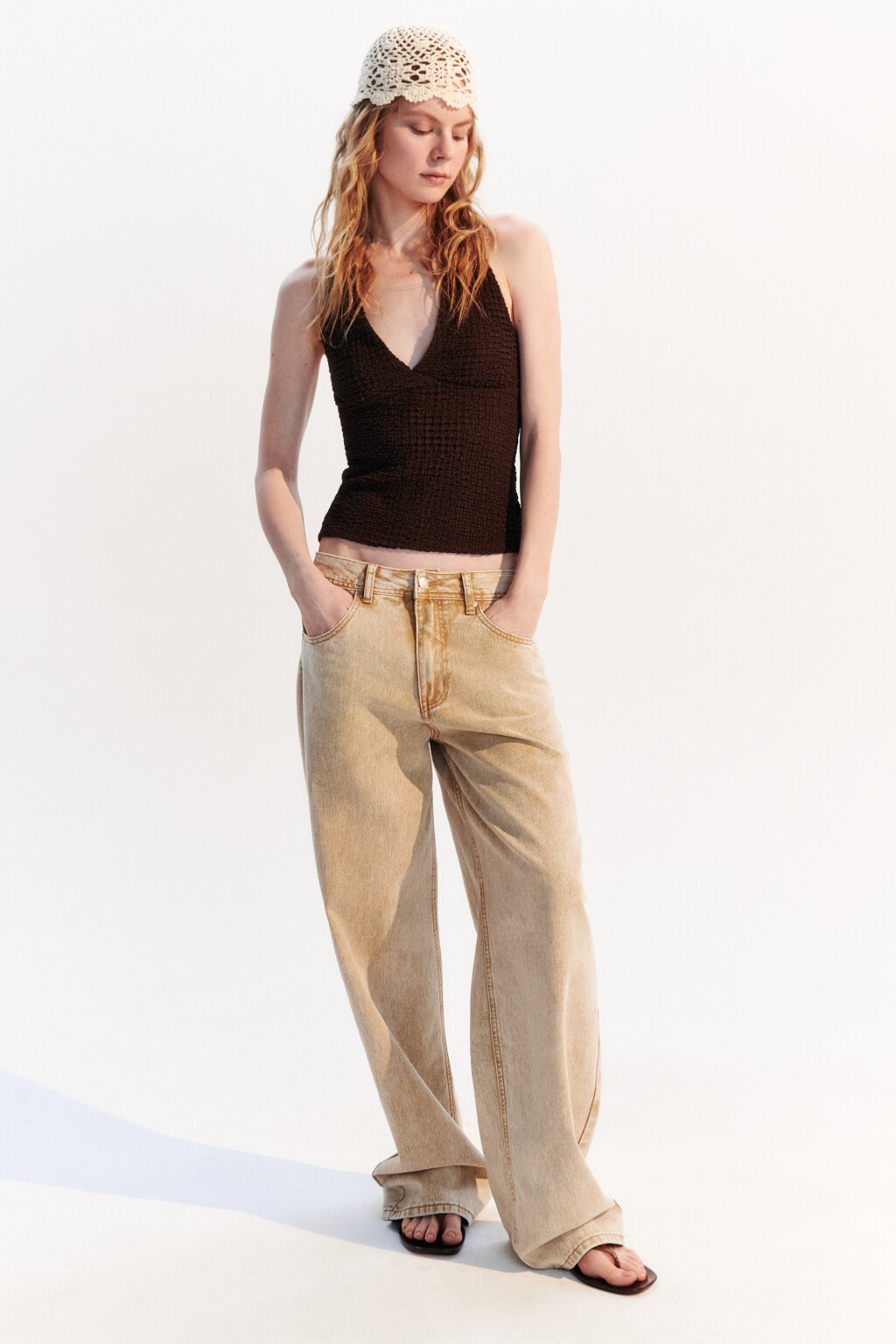 Джинсы baggy fit со средней посадкой - цвет бежевый - 1