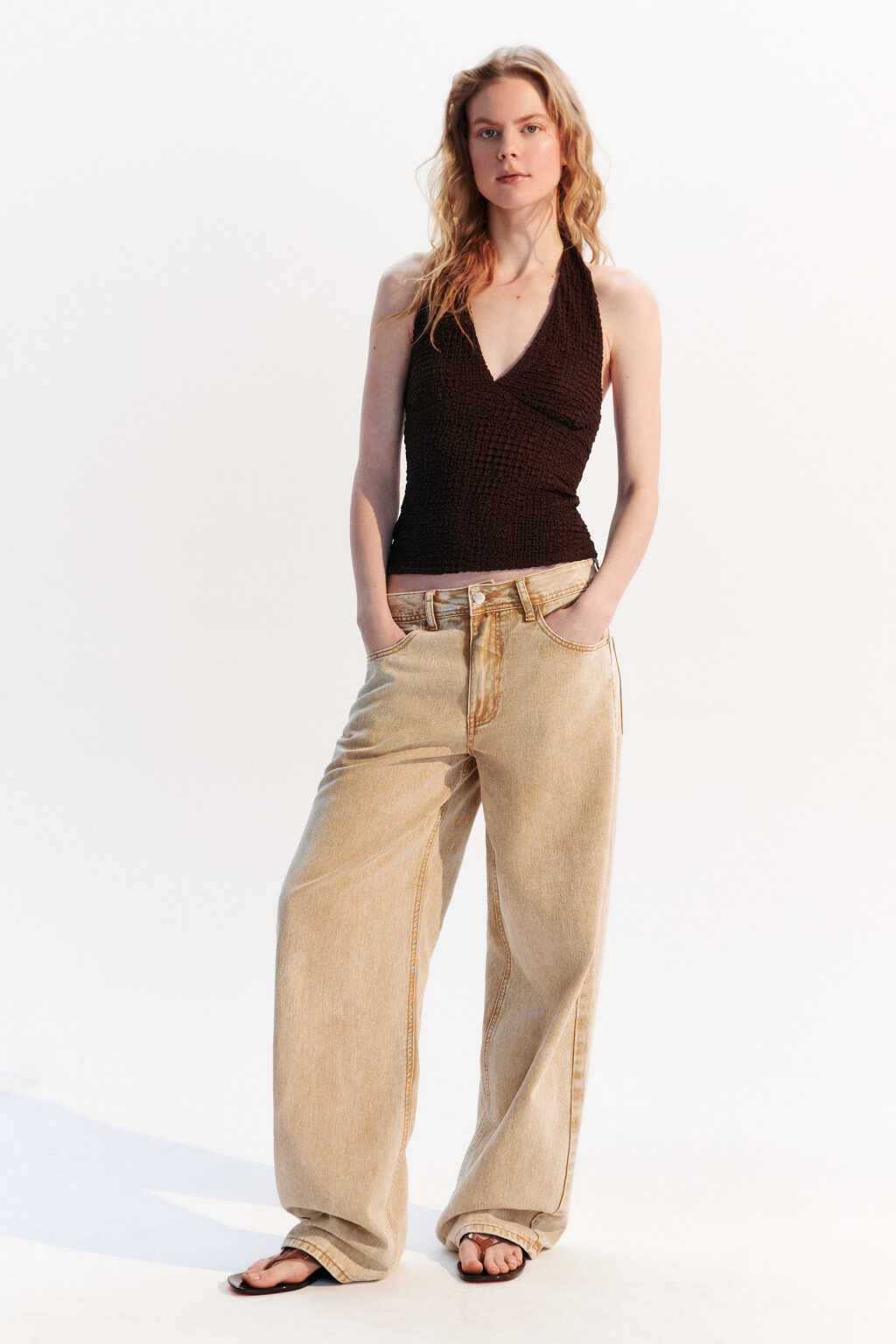 Джинсы baggy fit со средней посадкой - цвет бежевый - 5