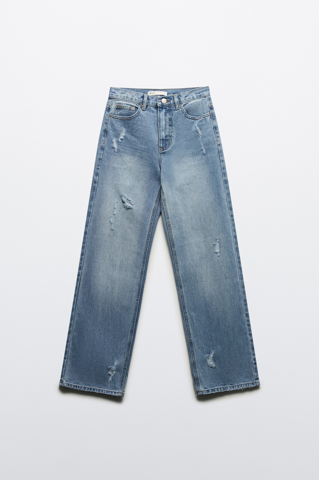 Джинсы прямые рваные с высокой посадкой - цвет голубой - 7