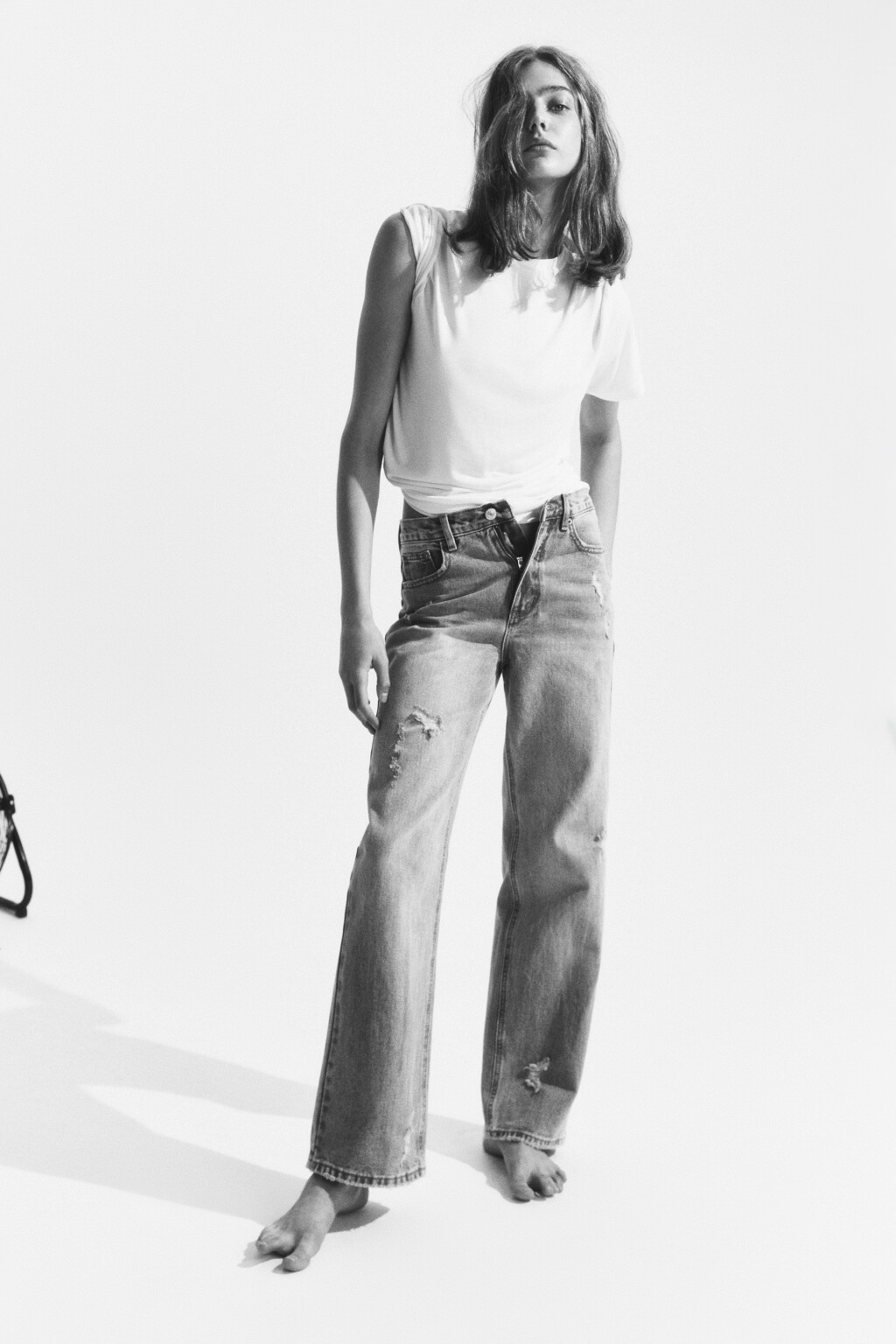 Джинсы прямые рваные с высокой посадкой - цвет голубой - 9