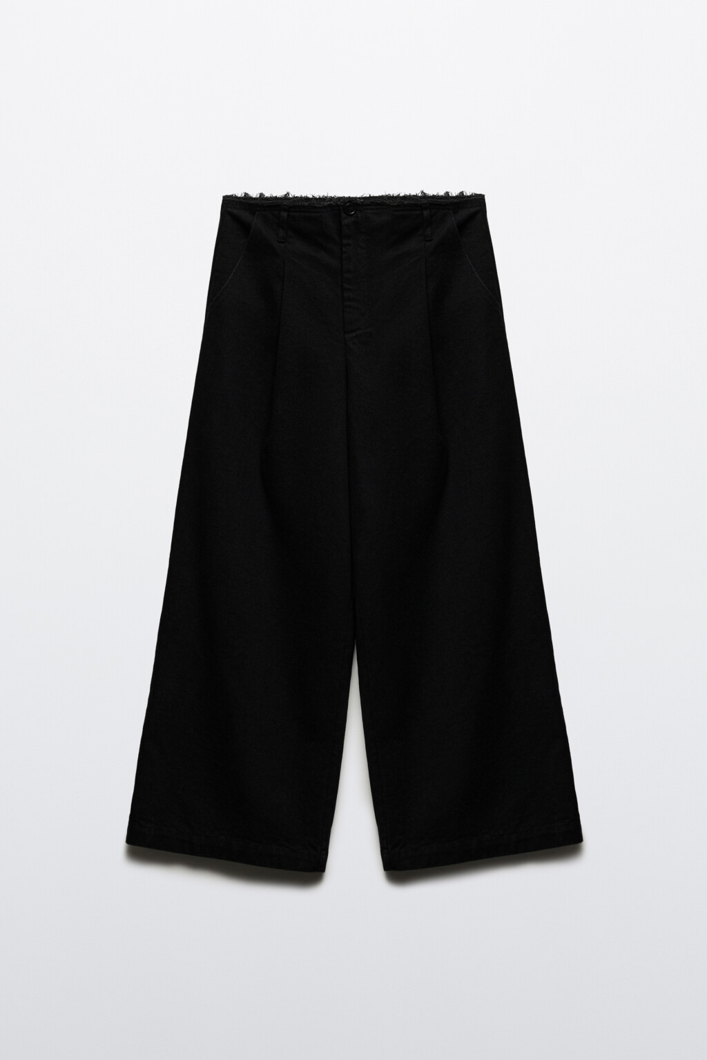 Джинсы широкие укороченные с бахромой - цвет черный - 7