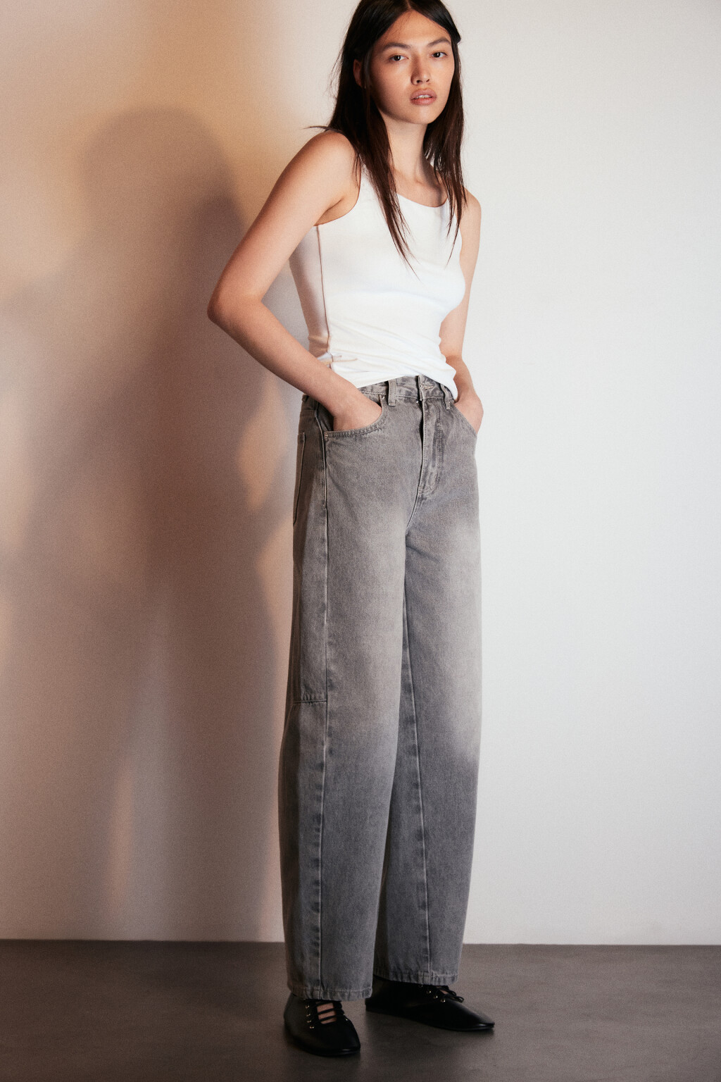 Джинсы barrel fit с высокой посадкой - цвет серый - 1