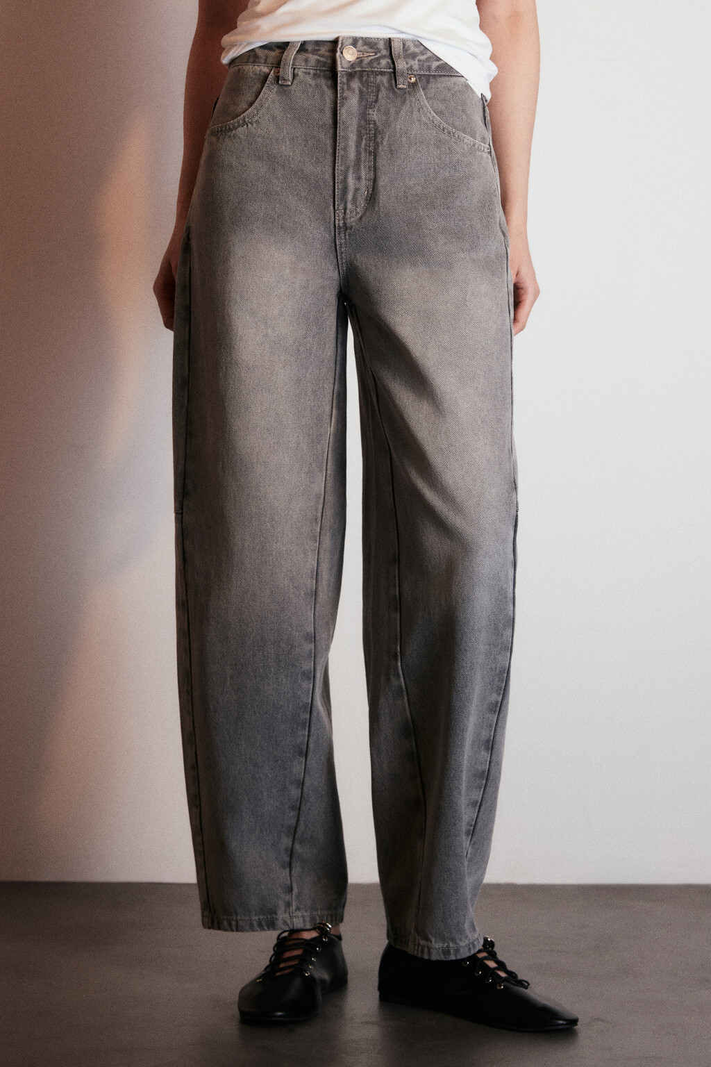 Джинсы barrel fit с высокой посадкой - цвет серый - 3