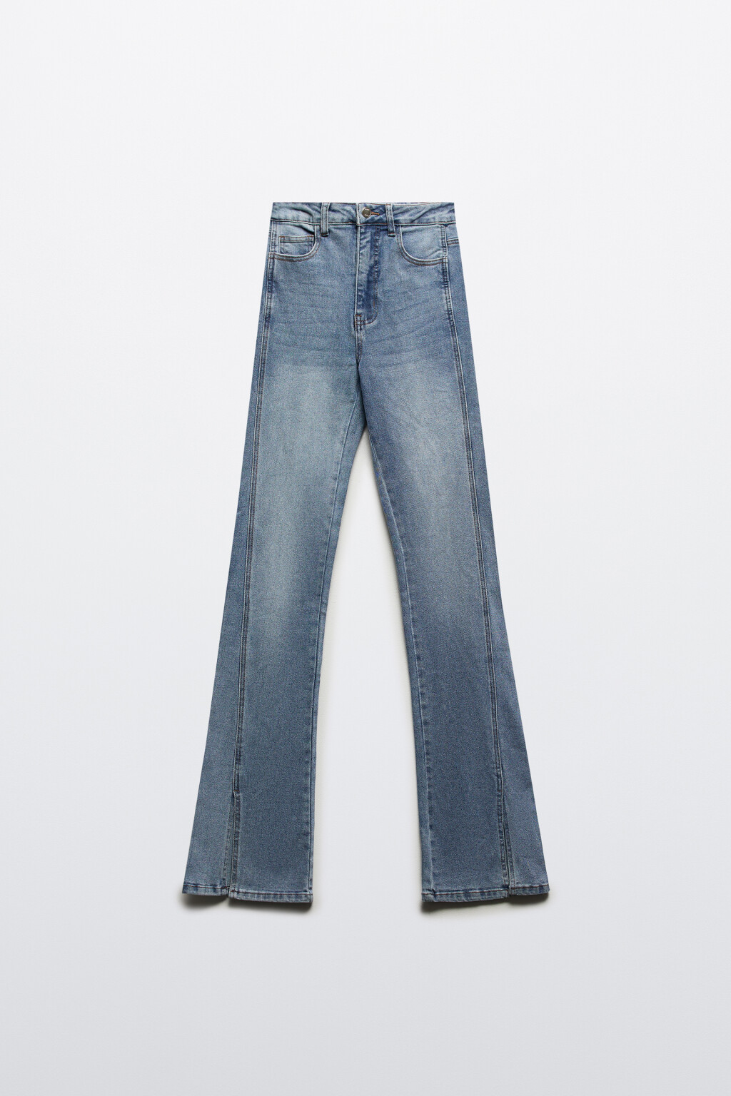 Джинсы клеш с декоративными разрезами - цвет голубой - 8