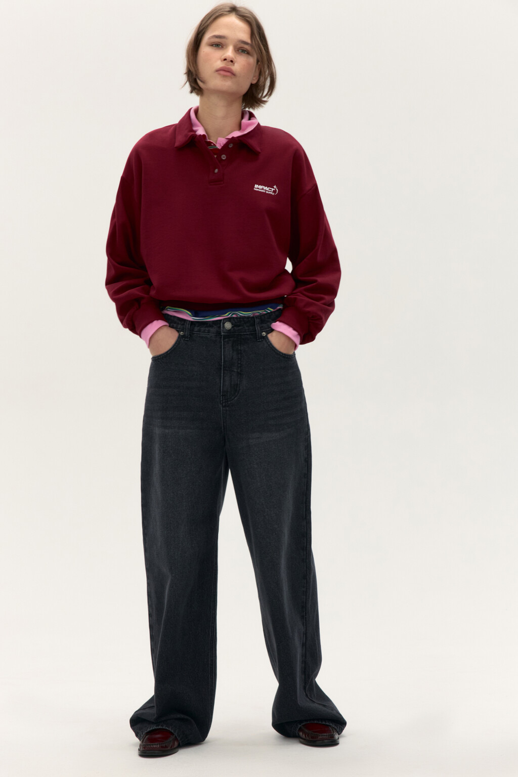 Джинсы baggy fit со средней посадкой - цвет серый - 1