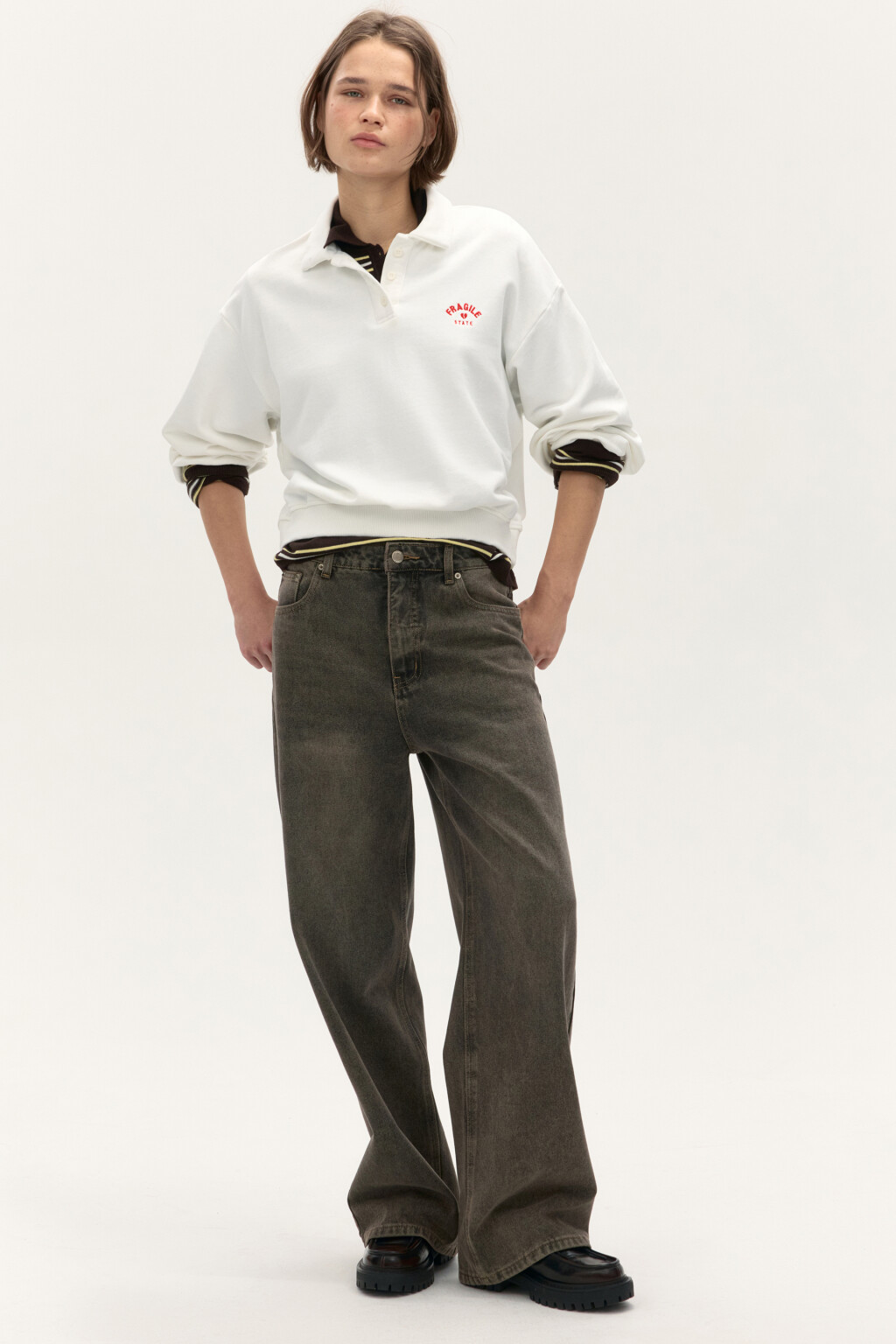 Джинсы baggy fit со средней посадкой - цвет коричневый - 1