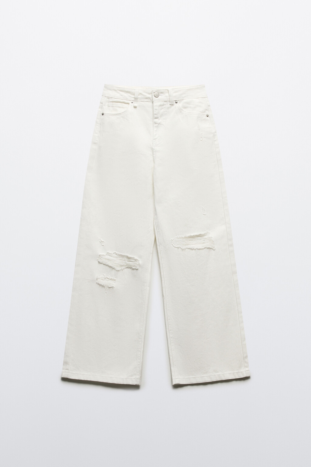 Джинсы широкие с рваными коленями - цвет белый - 7