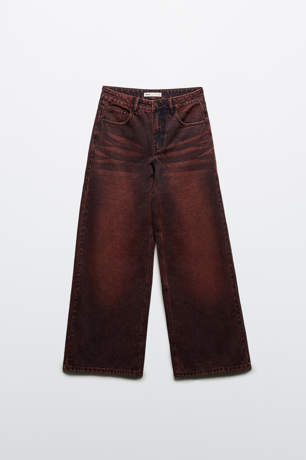 Джинсы широкие с вареным эффектом - цвет красный - 7