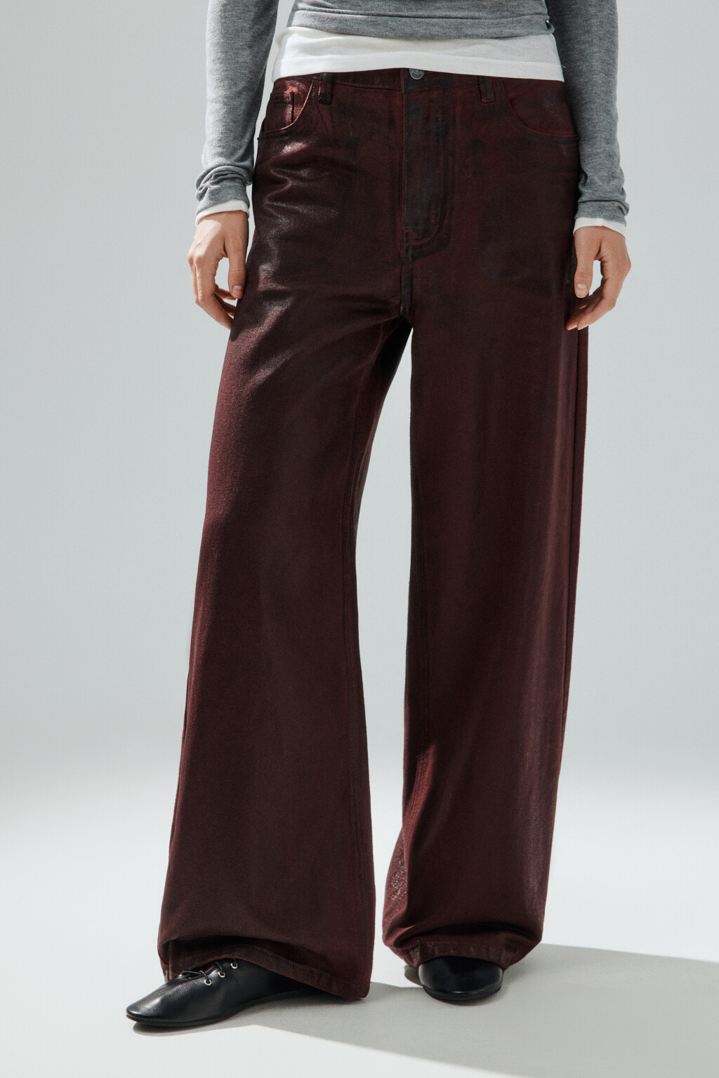 Джинсы baggy fit с накатом - цвет бордовый - 2