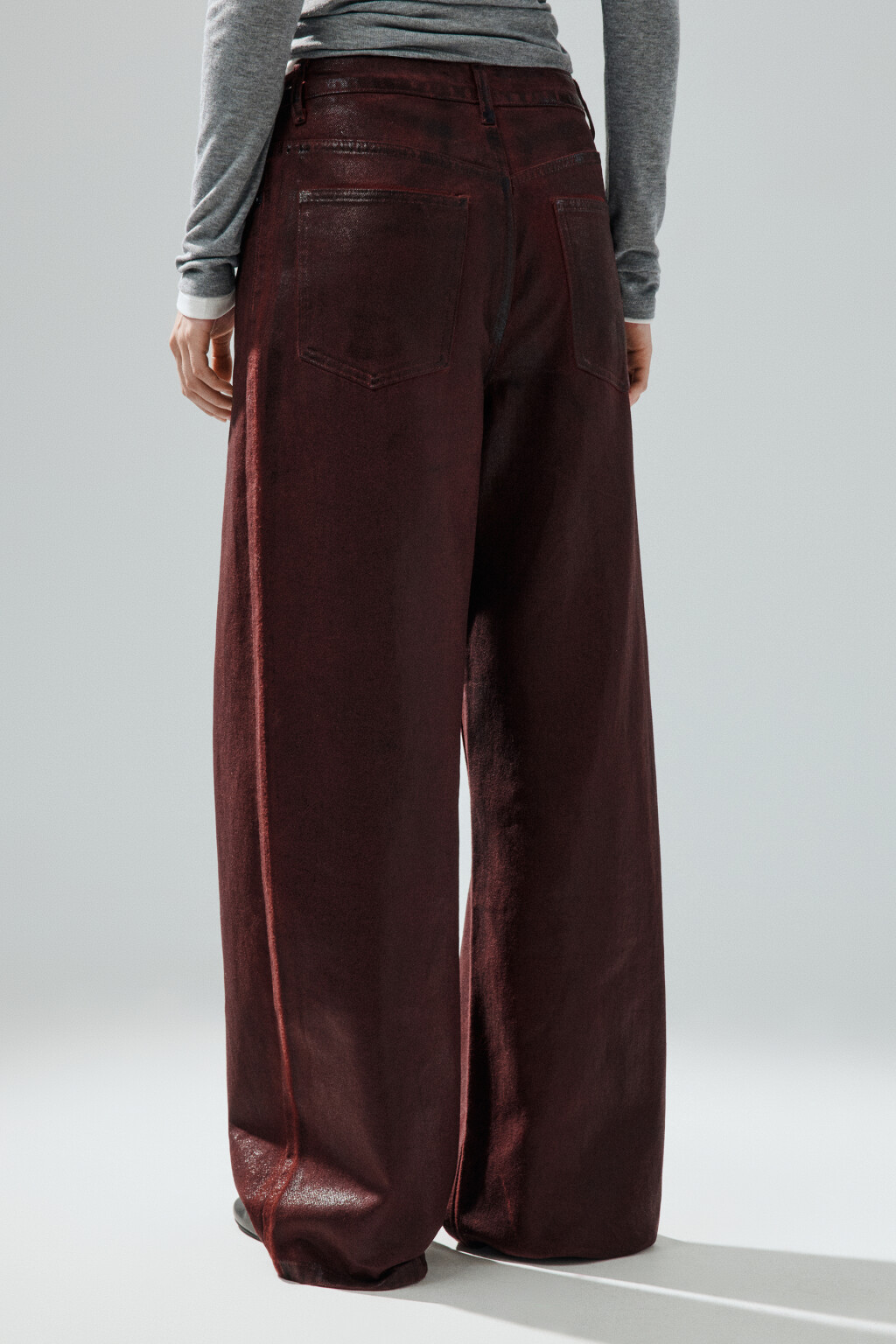 Джинсы baggy fit с накатом - цвет бордовый - 3