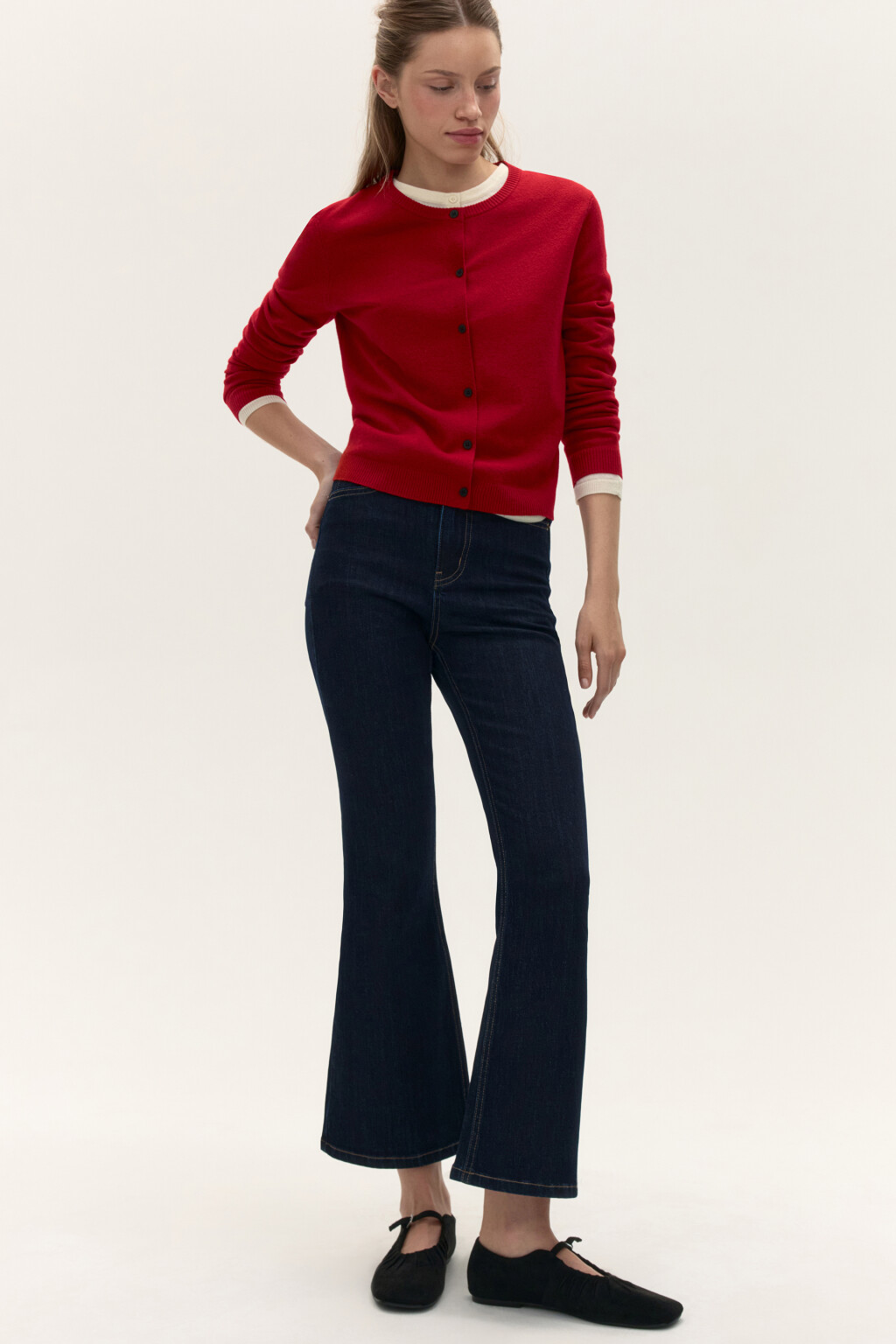 Джинсы клеш укороченные - цвет синий - 1