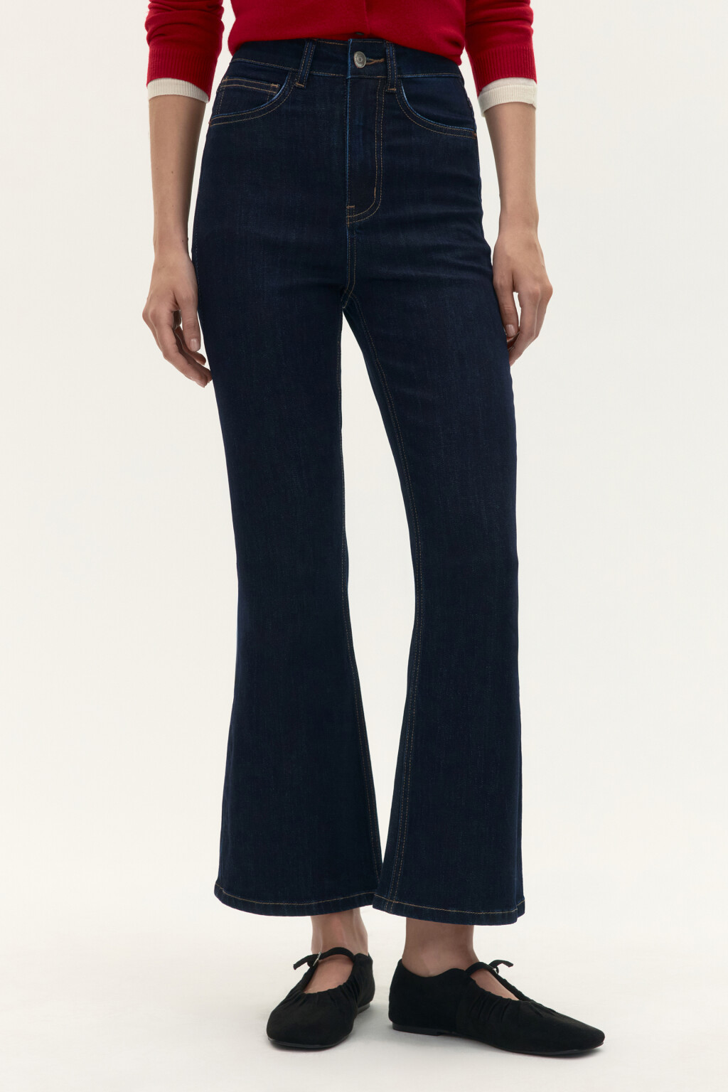 Джинсы клеш укороченные - цвет синий - 3