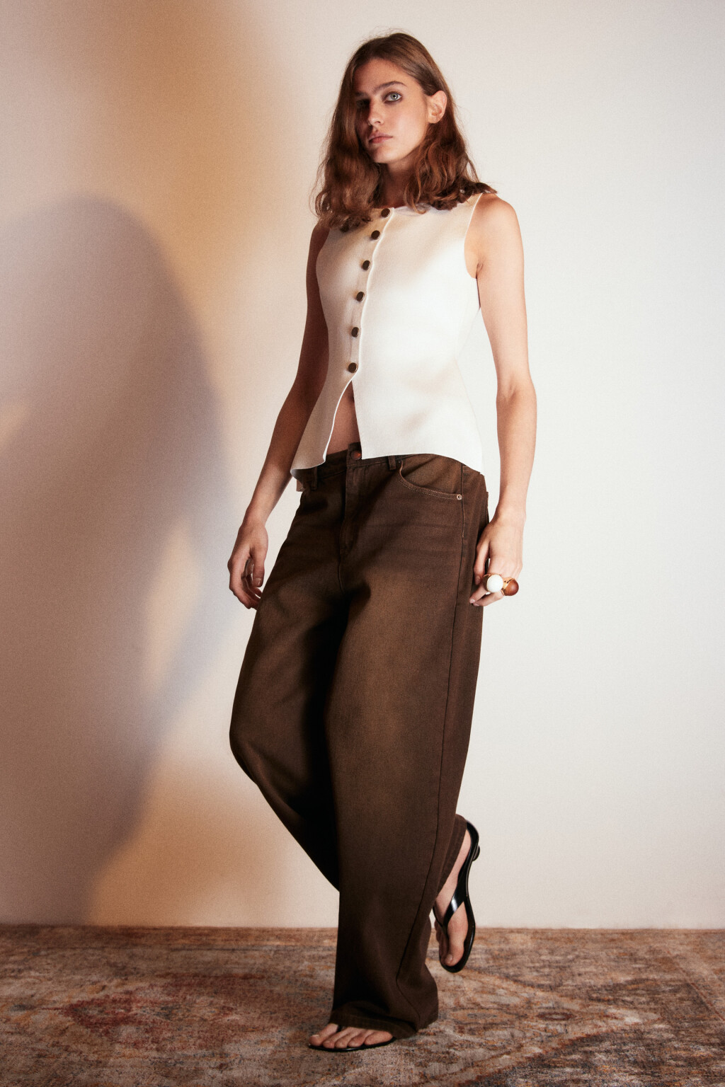 Джинсы baggy с эффектом грязной стирки - цвет коричневый - 1