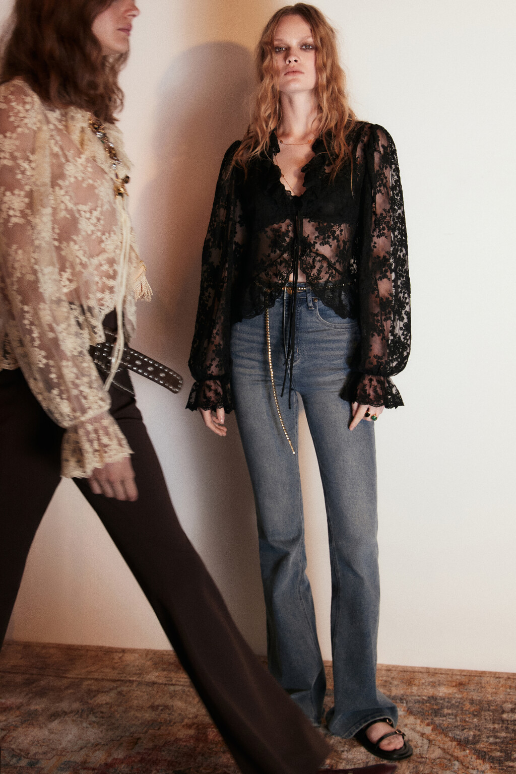 Джинсы клеш с высокой посадкой - цвет темный тинт - 1