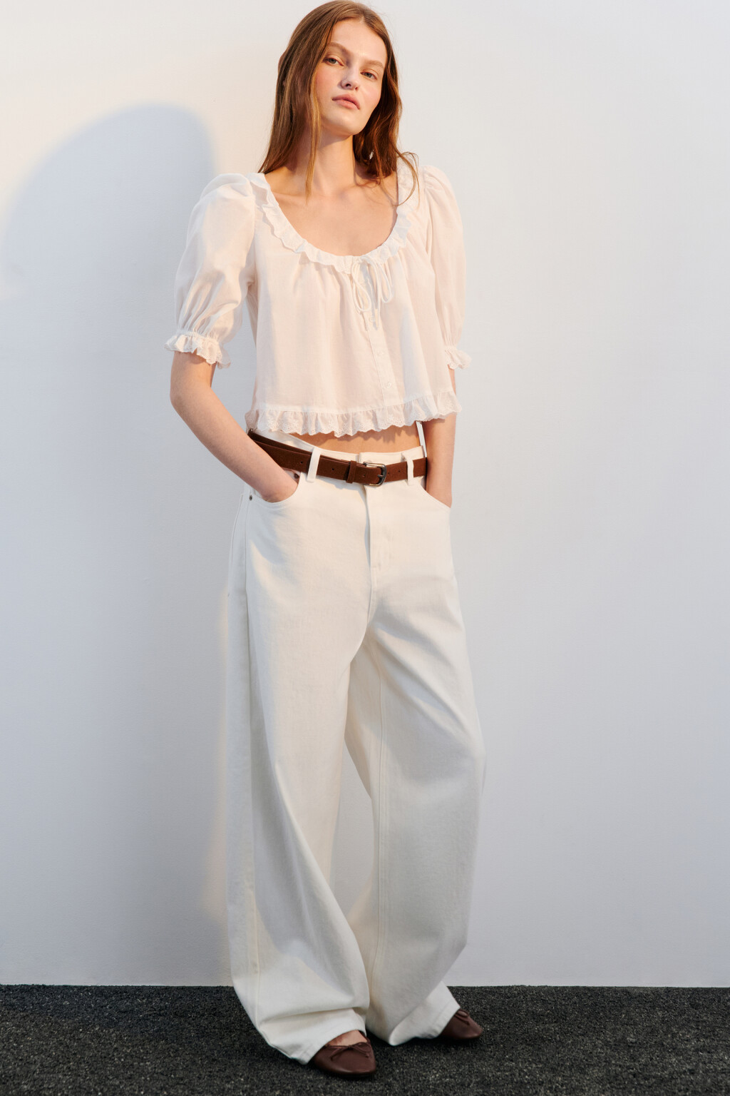 Джинсы baggy fit со средней посадкой - цвет белый - 1