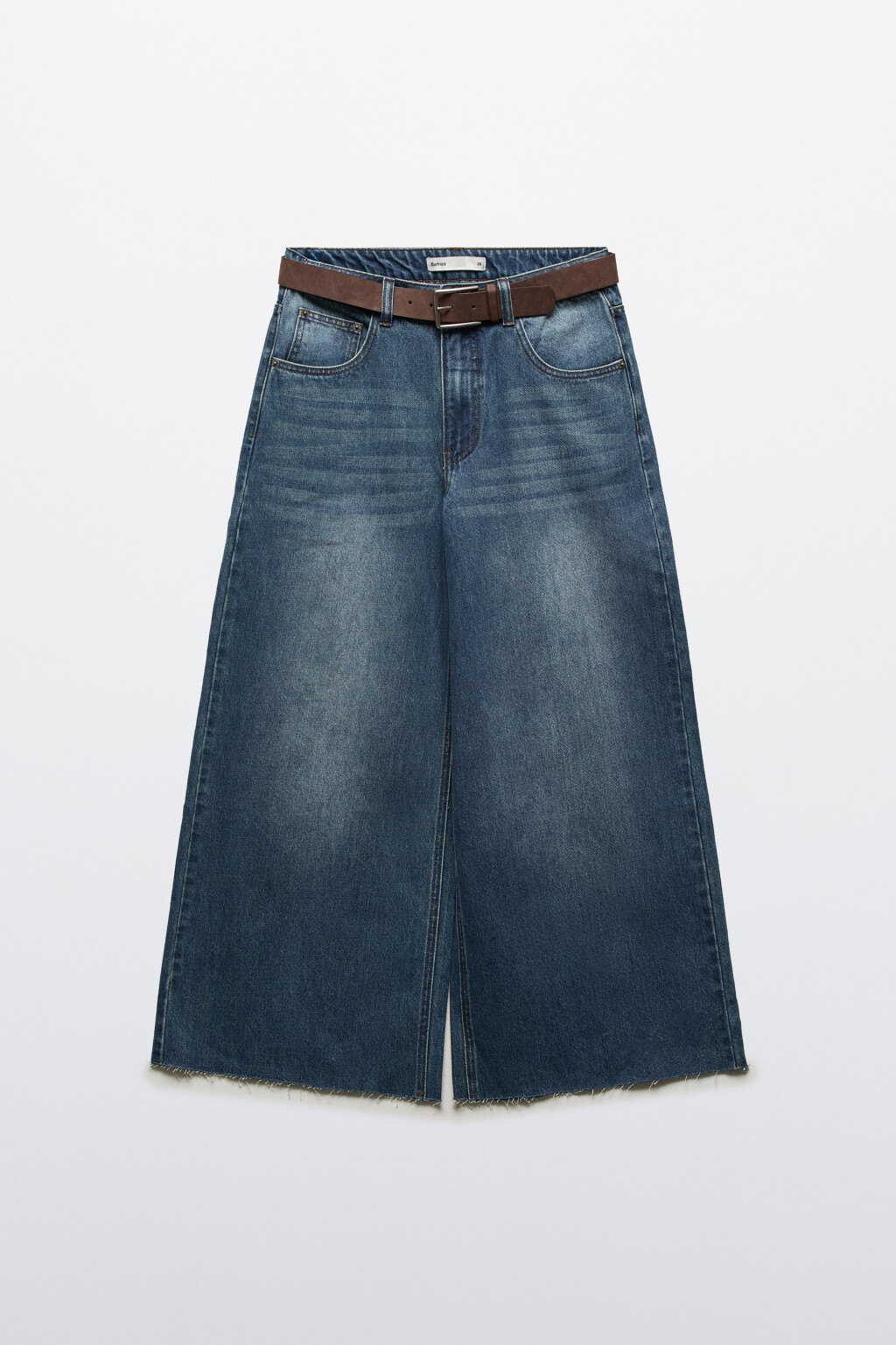 Джинсы кроп широкие с ремнем - цвет голубой - 7