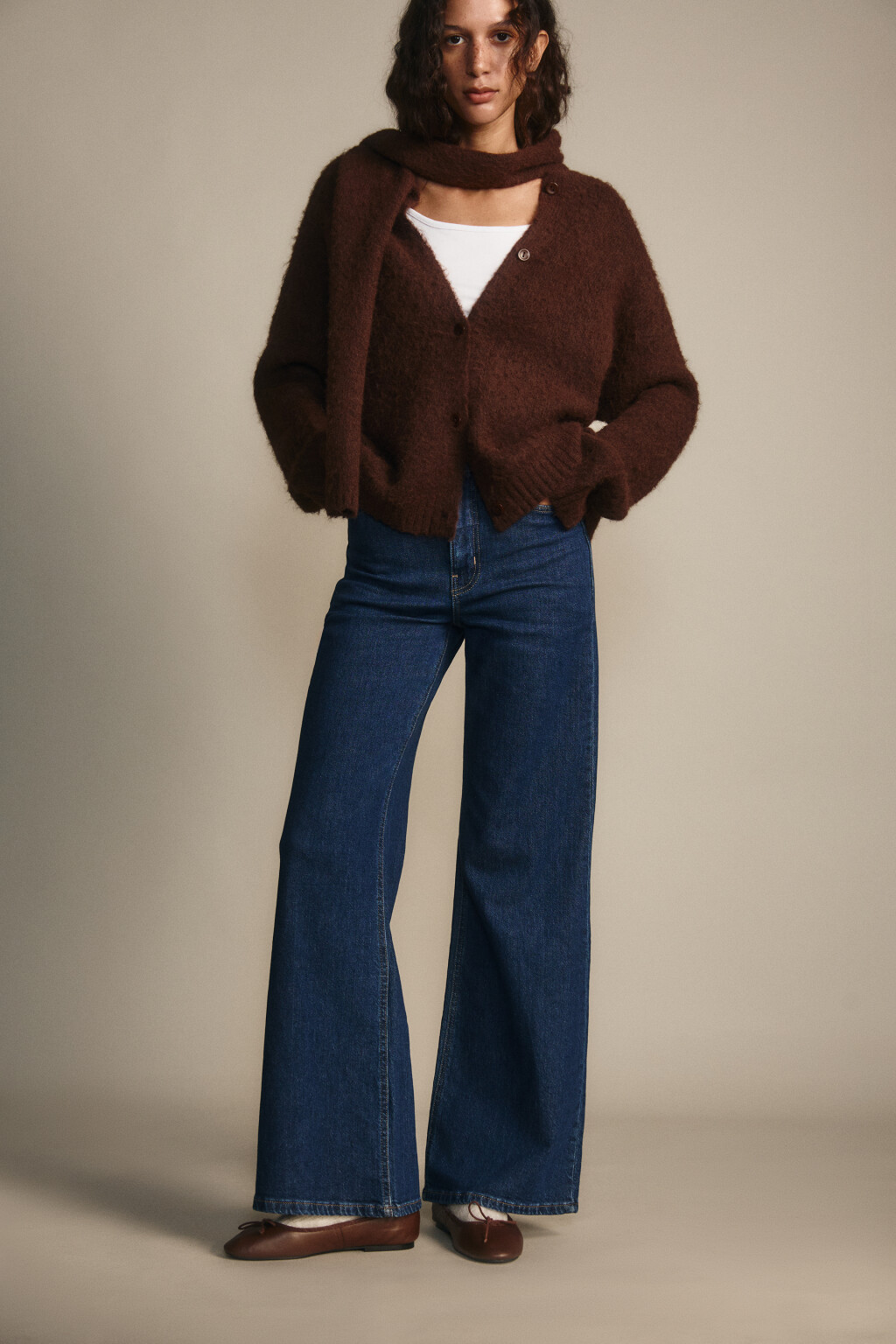 Джинсы клеш с высокой посадкой - цвет голубой - 1