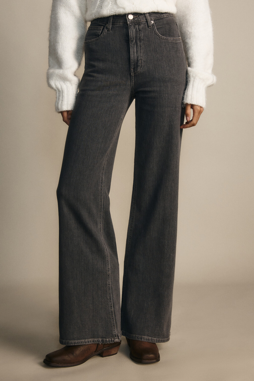 Джинсы клеш с высокой посадкой - цвет серый - 2