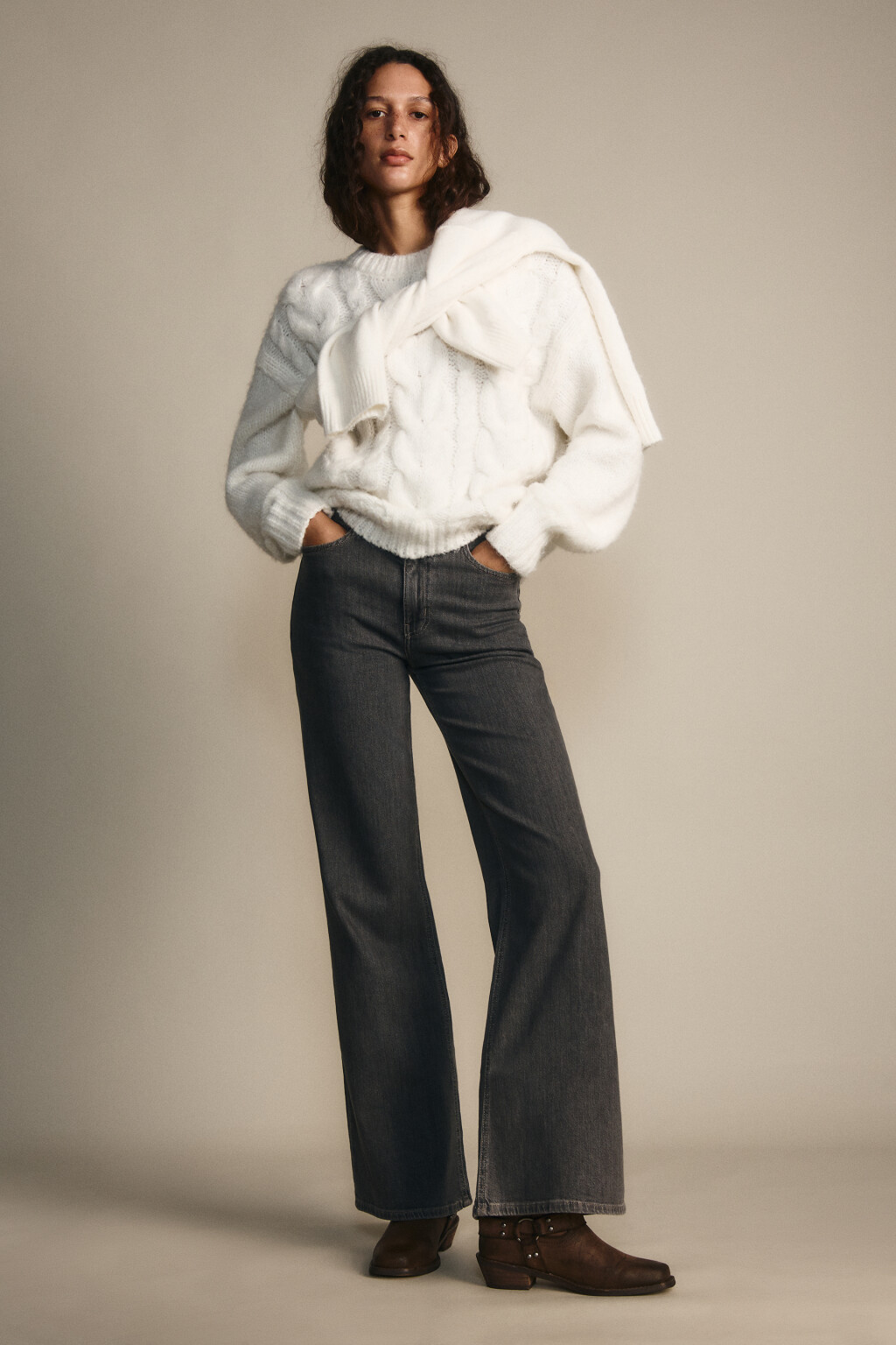 Джинсы клеш с высокой посадкой - цвет серый - 4